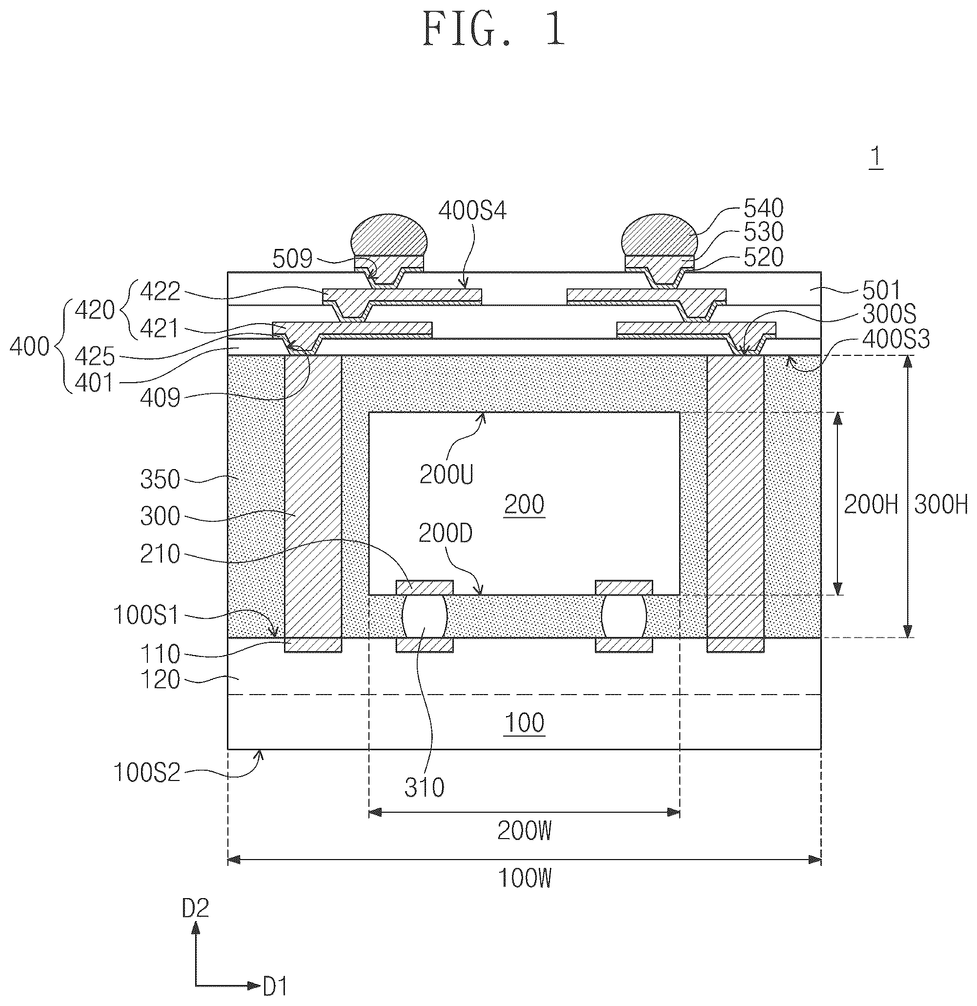 Patent US12588558 Figure 1 – Semiconductor package