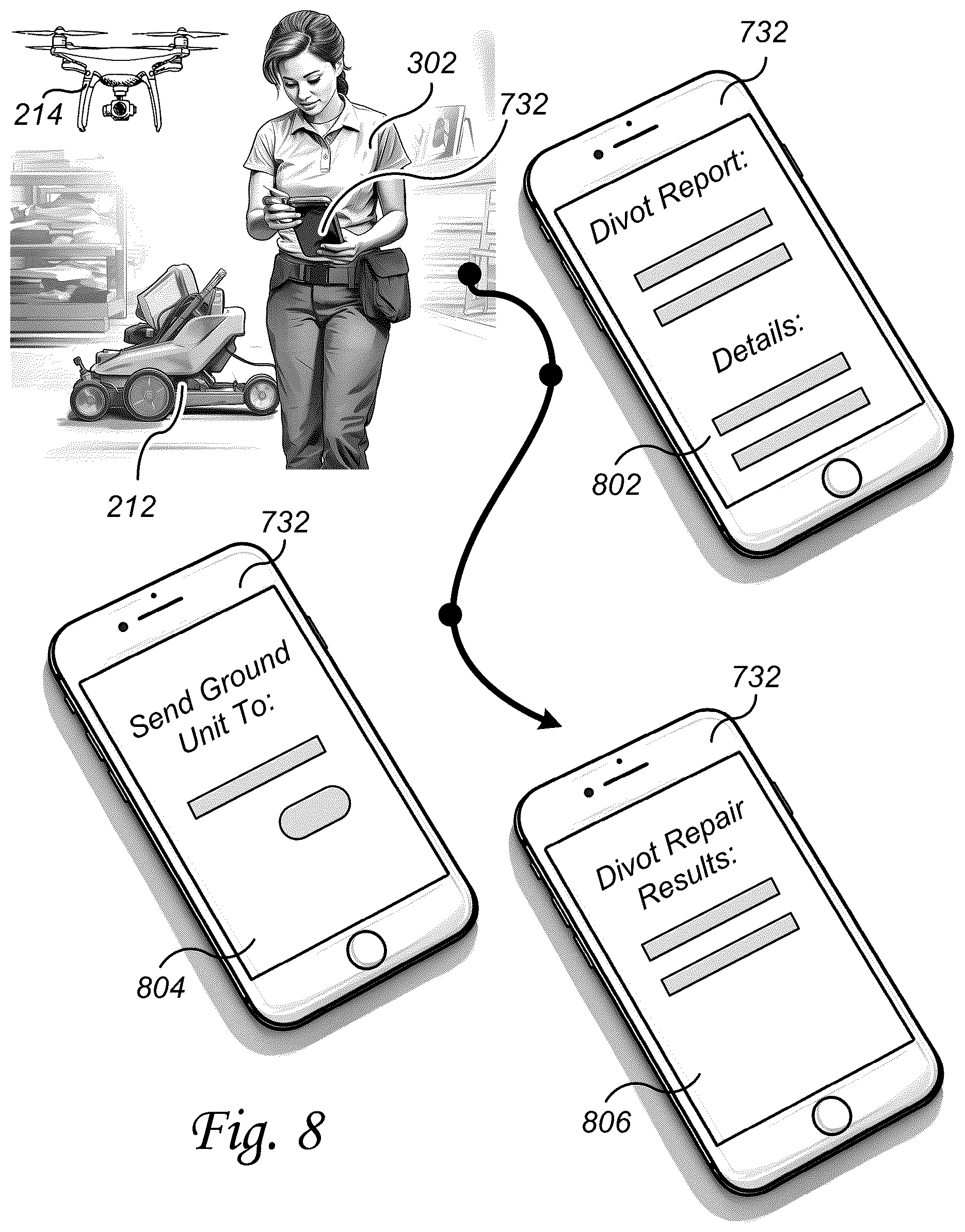Patent US12588576 Figure 7 – Intelligent turf maintenance system for divot detection and repair