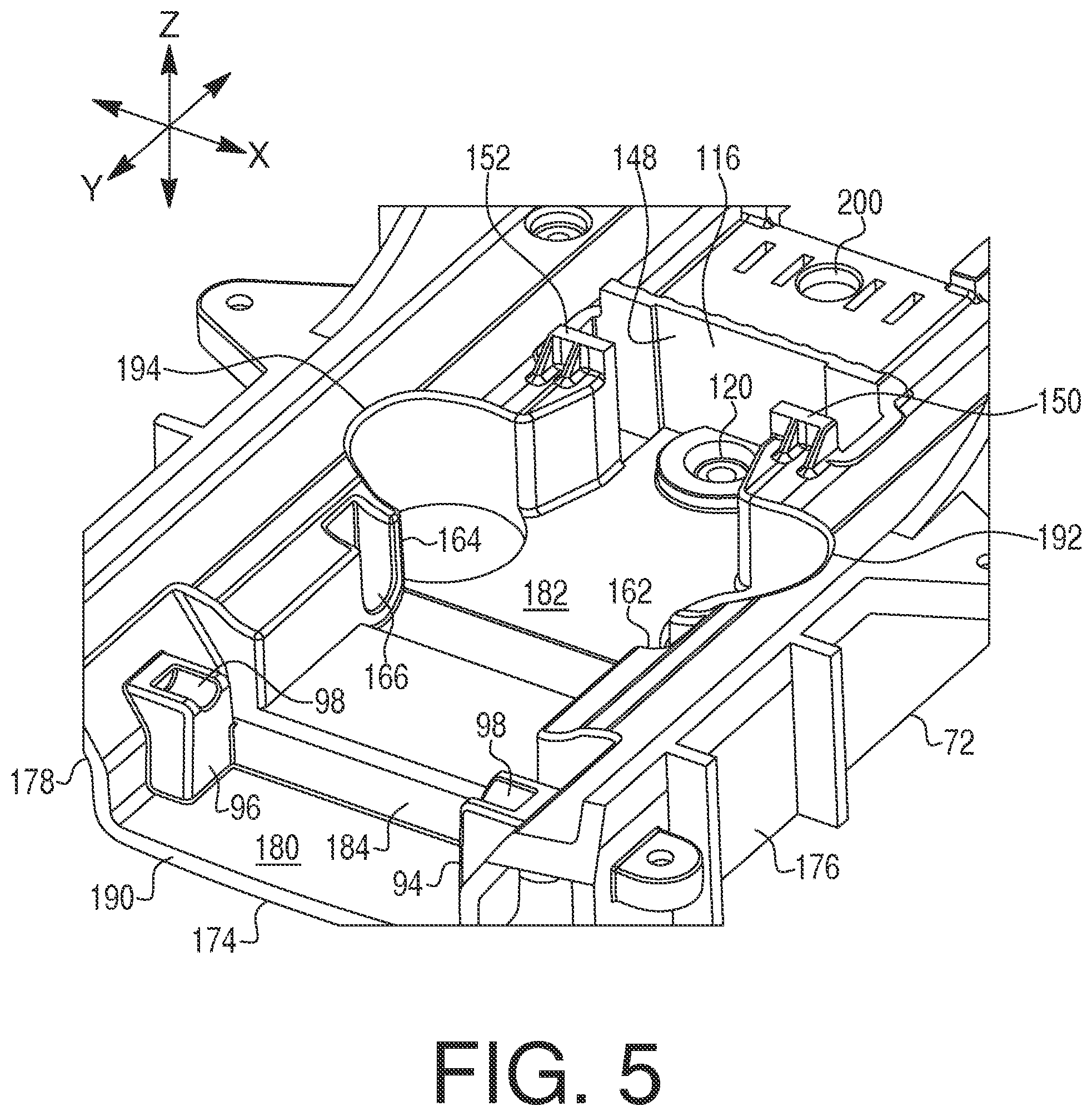 Patent US12588586 Figure 5 – Battery latching mechanism for power equipment, and lawnmower