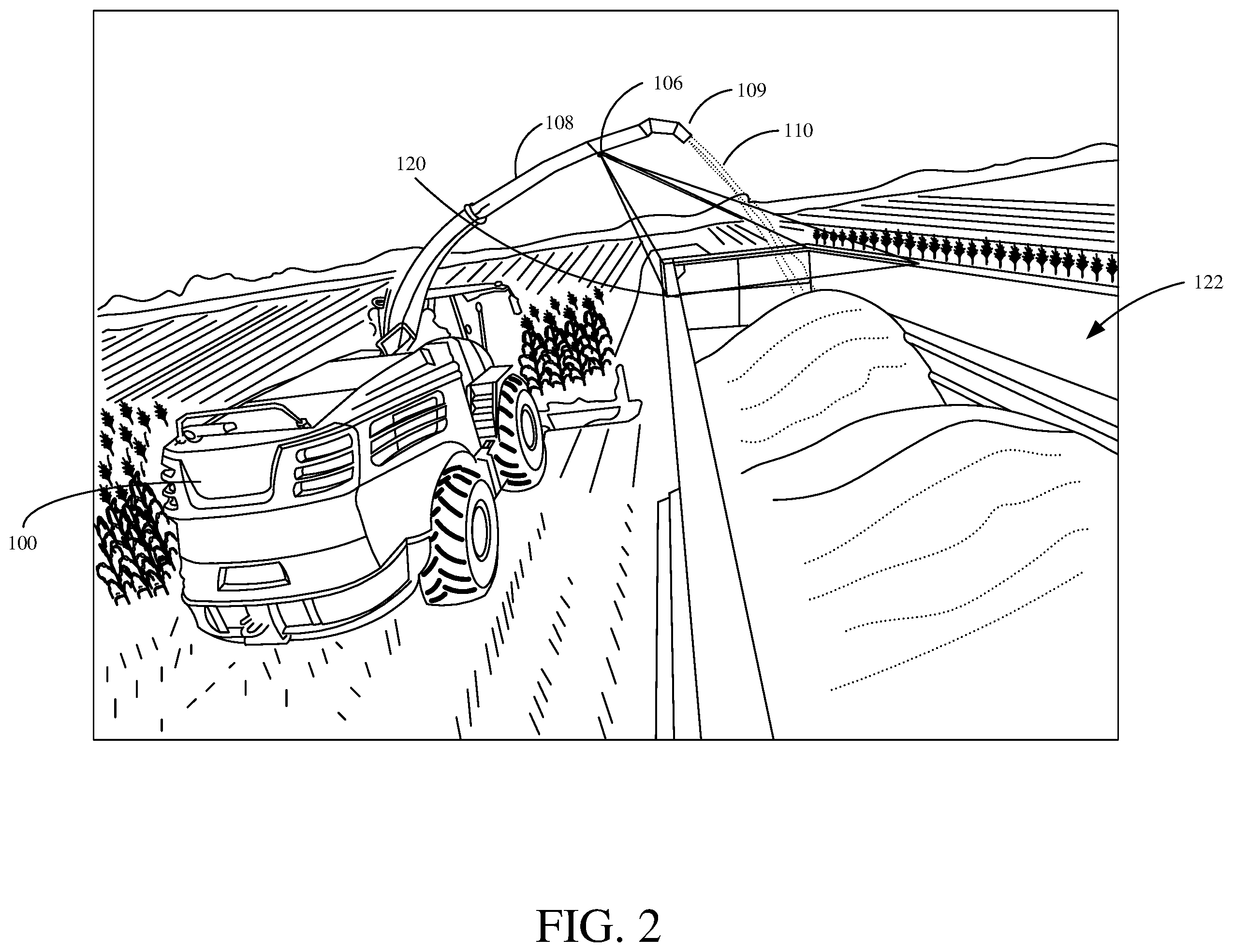 Patent US12588593 Figure 2 – Fill profile and tracking control during an unloading operation based on a CAD file