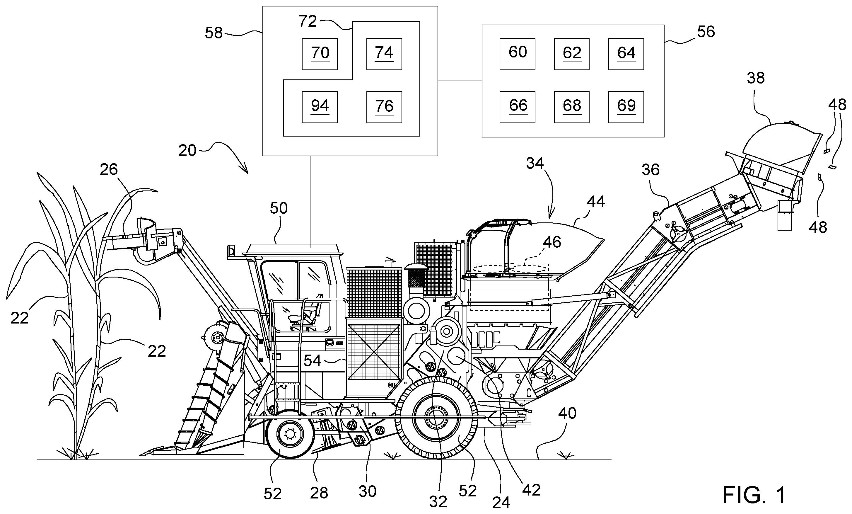 Patent US12588597 Figure 1 – Sugarcane harvester machine data based sugar prediction and mapping