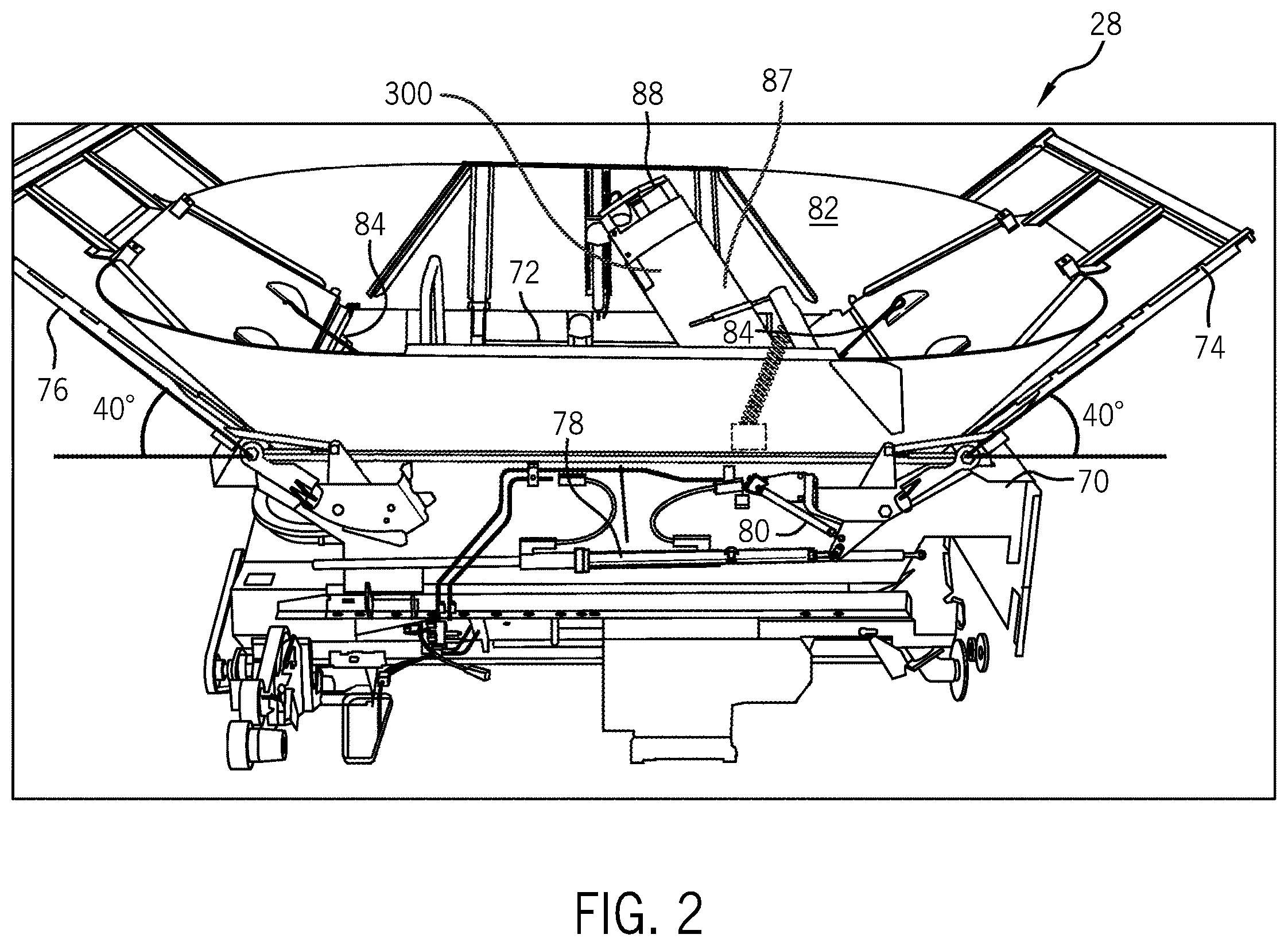 Patent US12588598 Figure 2 – Lift system for bubble up auger of combine harvester