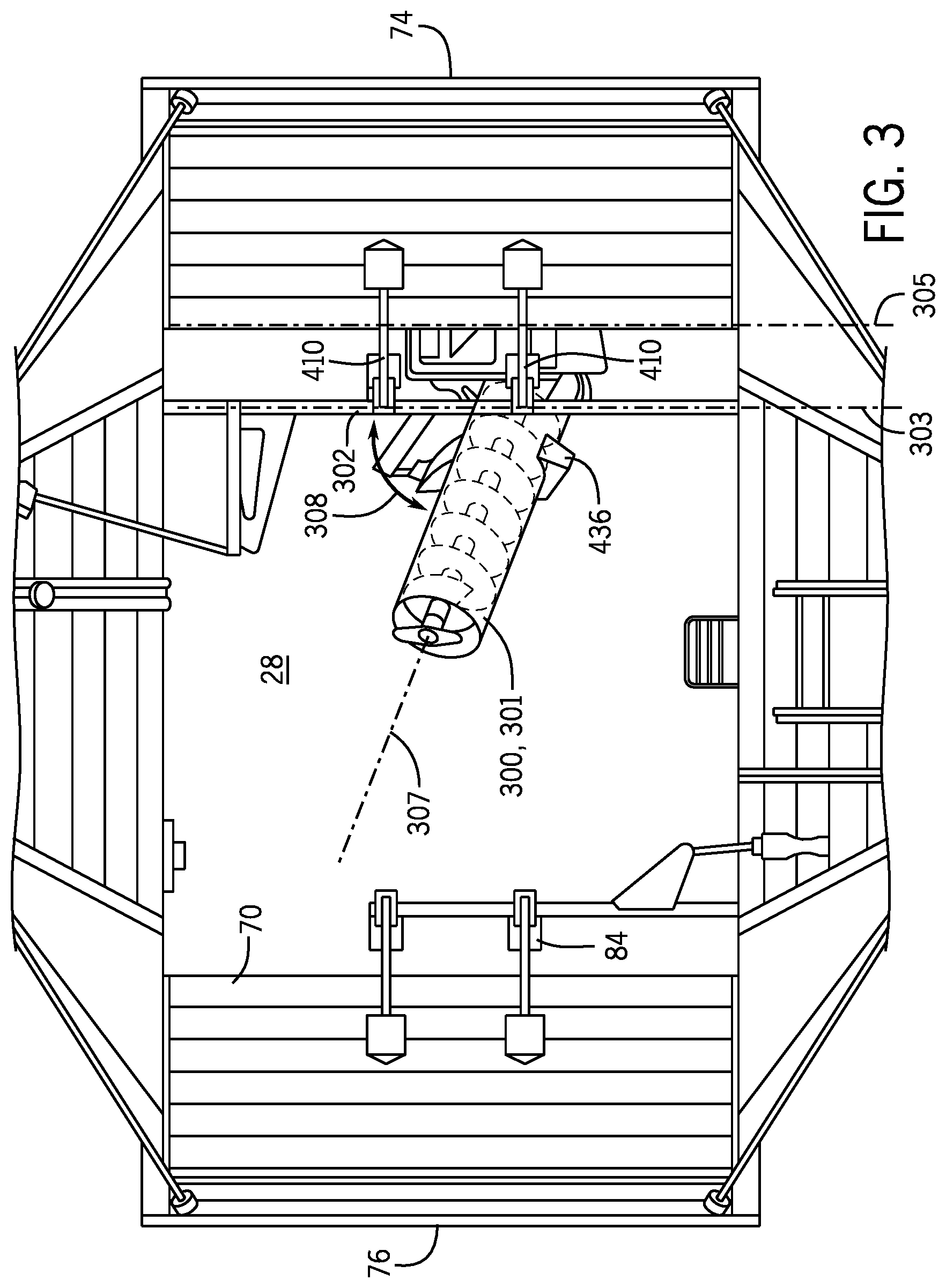 Patent US12588598 Figure 3 – Lift system for bubble up auger of combine harvester
