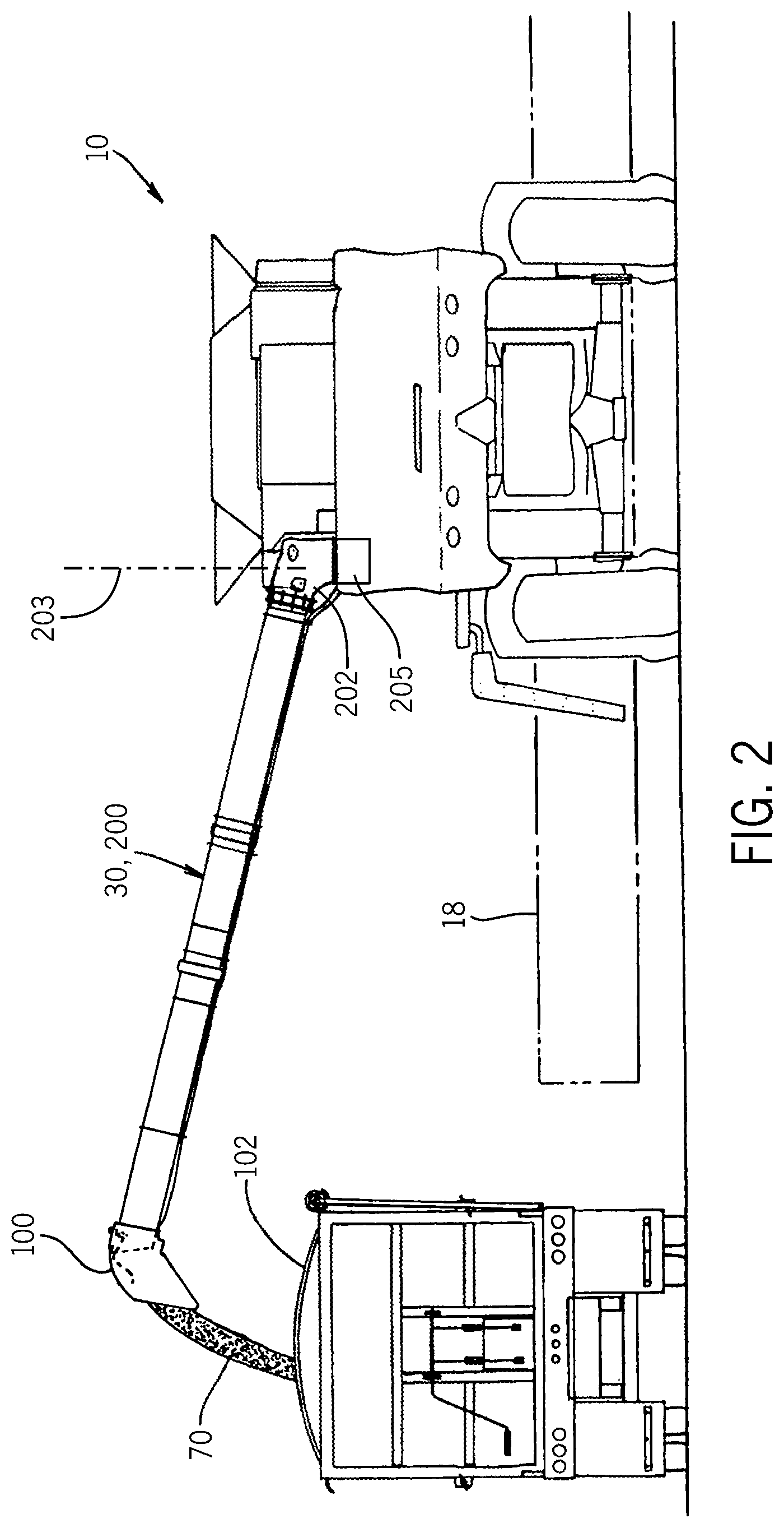 Patent US12588602 Figure 2 – Unload tube lock for agricultural vehicle