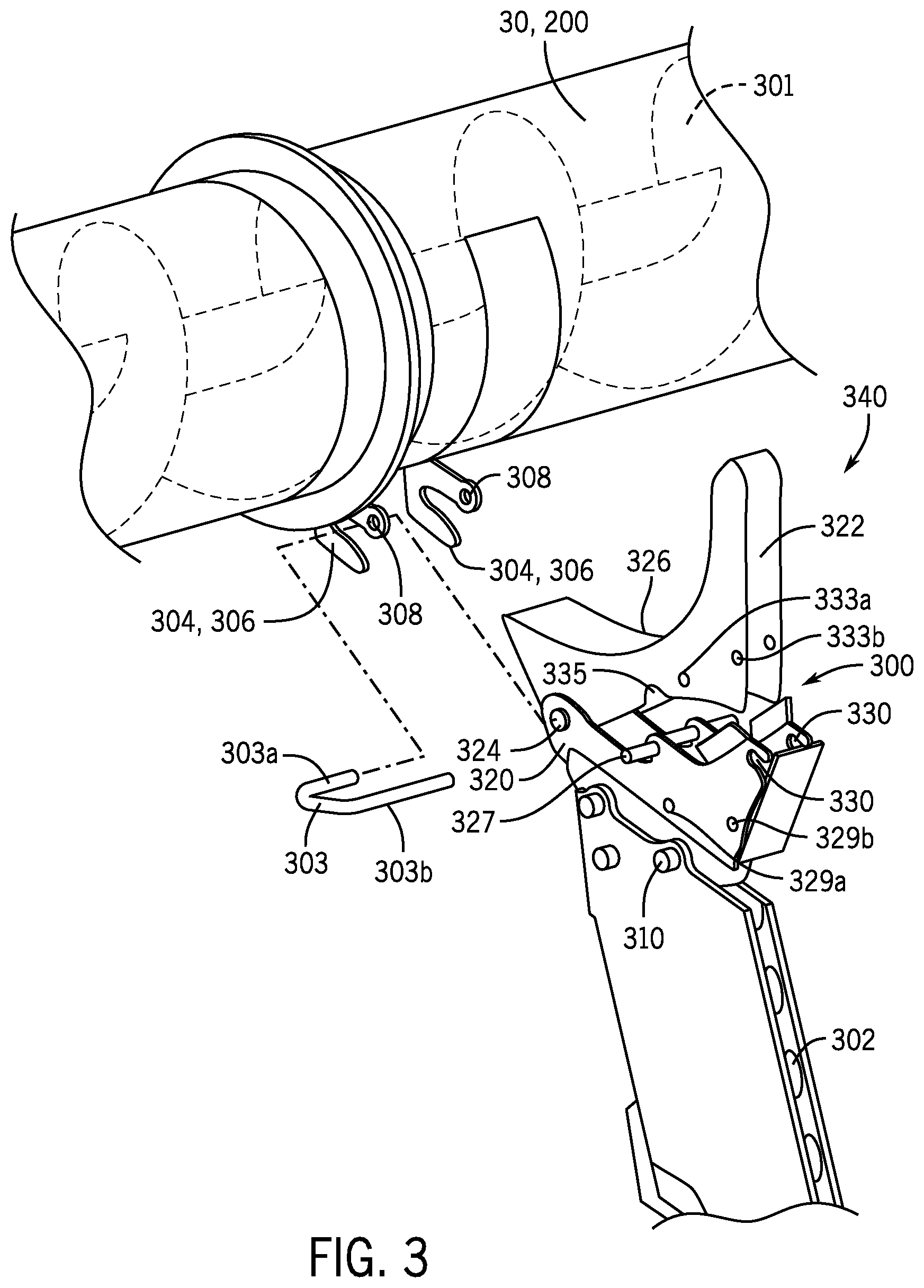 Patent US12588602 Figure 3 – Unload tube lock for agricultural vehicle