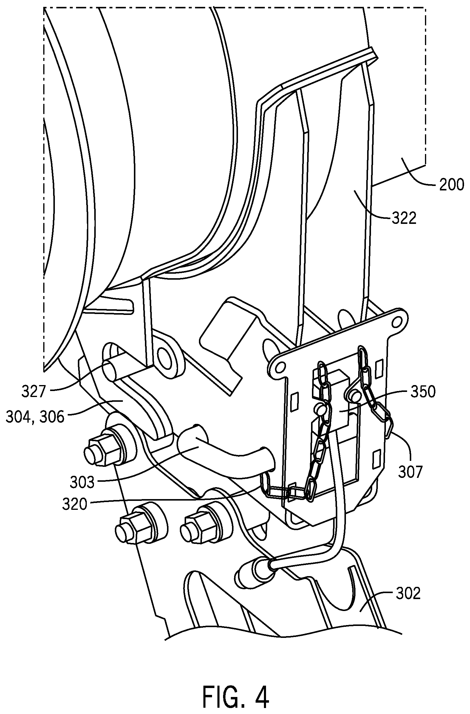 Patent US12588602 Figure 4 – Unload tube lock for agricultural vehicle