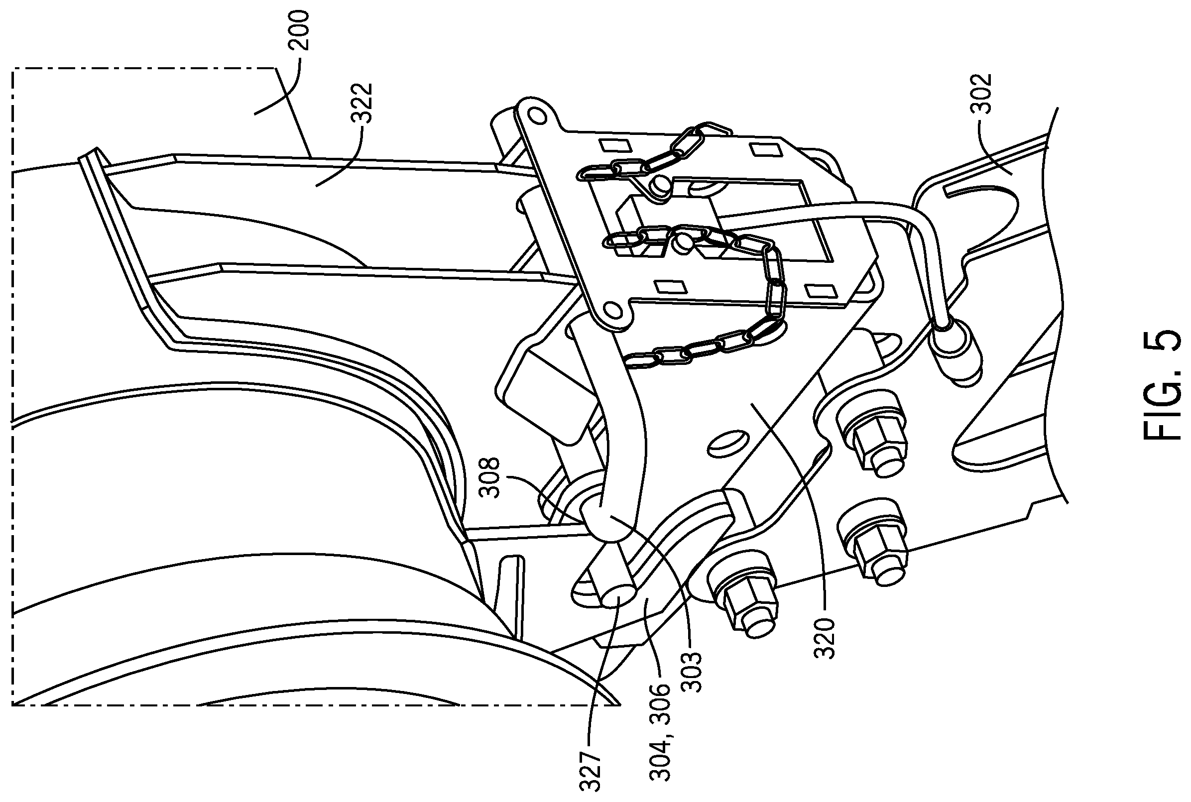 Patent US12588602 Figure 5 – Unload tube lock for agricultural vehicle