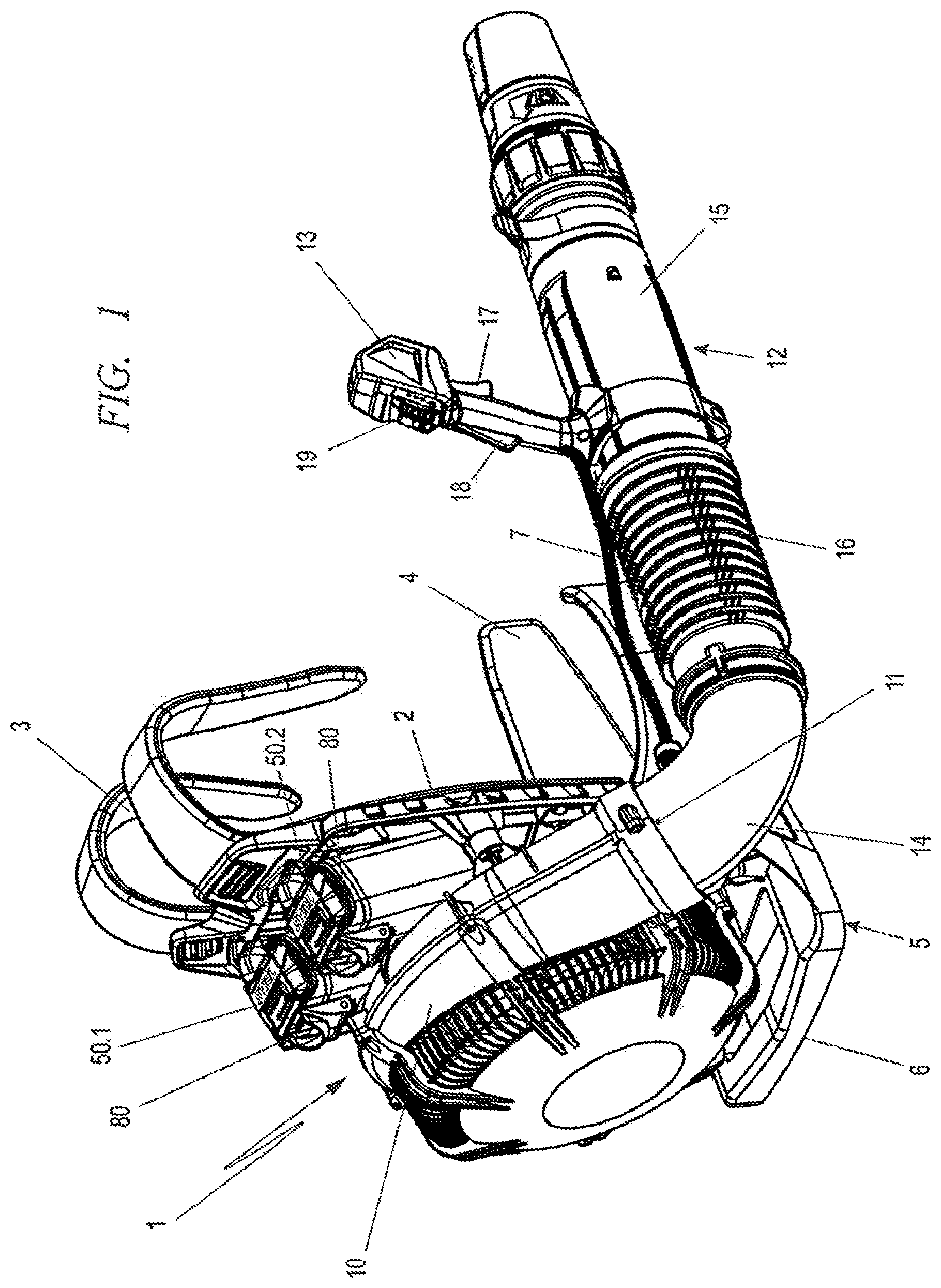 Patent US12588607 Figure 1 – Electric blower apparatus with battery pack