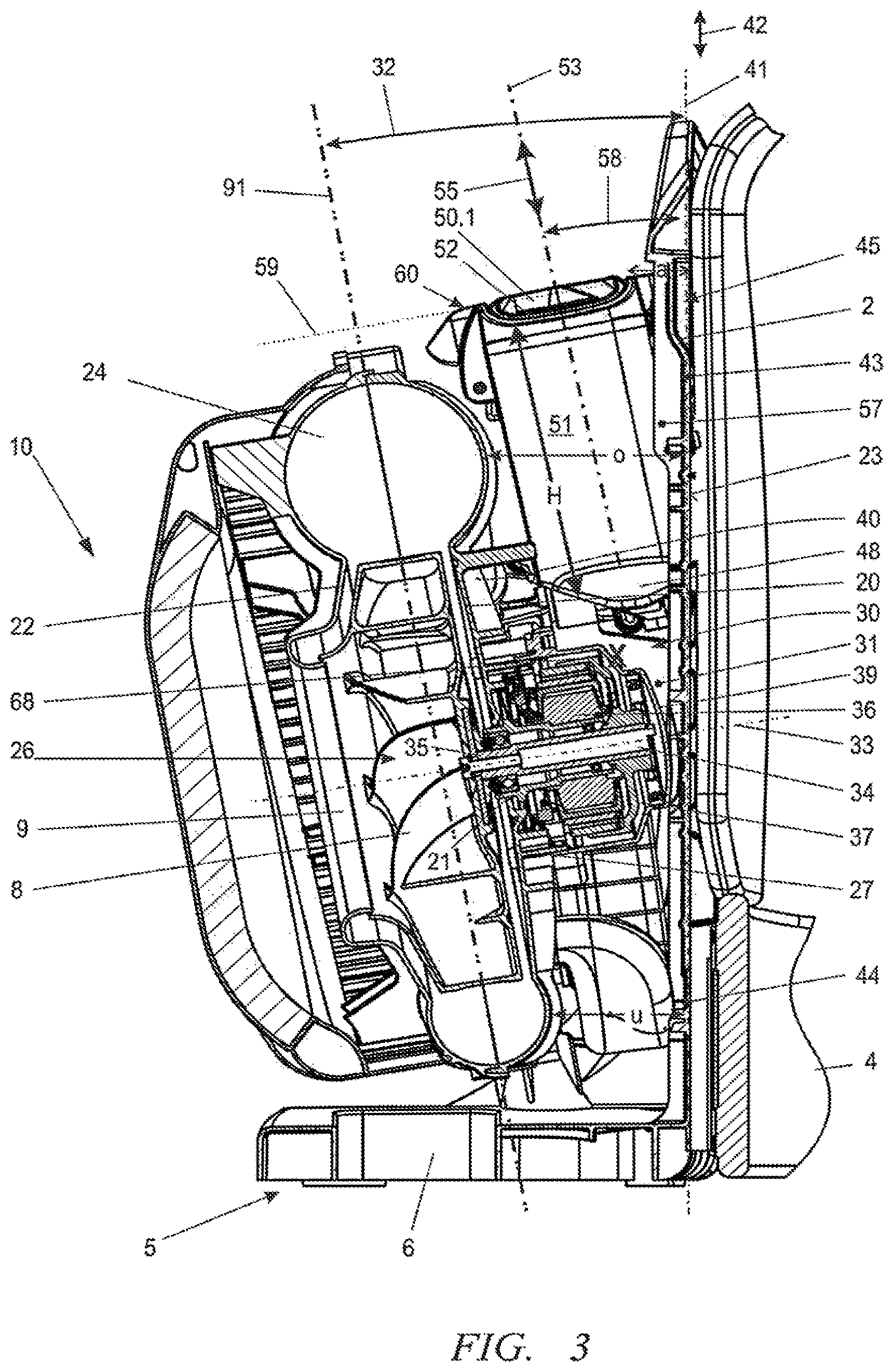 Patent US12588607 Figure 3 – Electric blower apparatus with battery pack