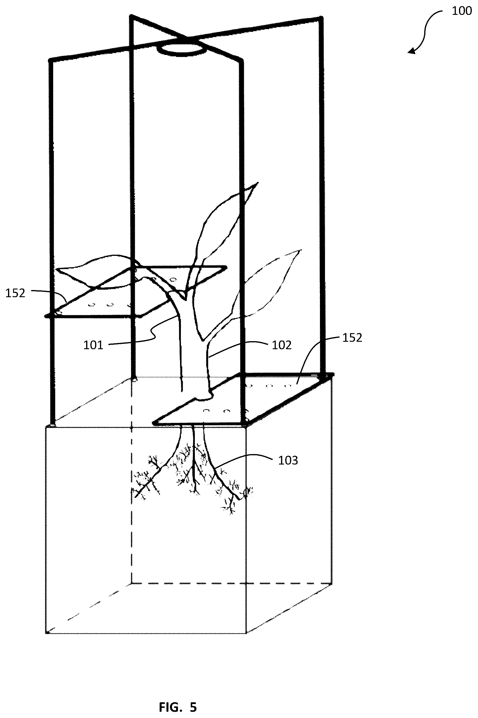 Patent US12588610 Figure 6 – Growing container for free-rooted plants and system and method using same