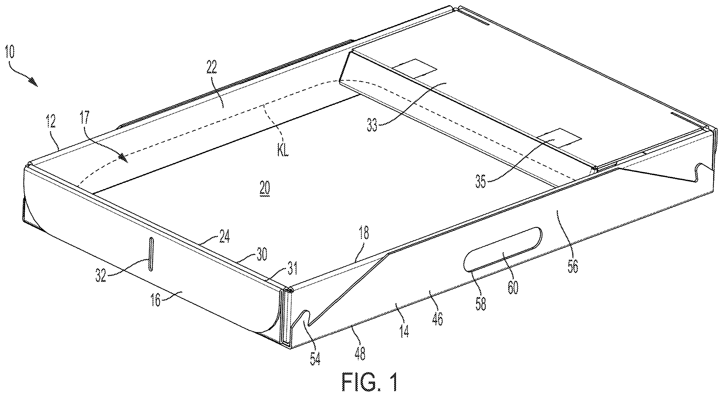 Patent US12588648 Figure 1 – Disposable litter tray