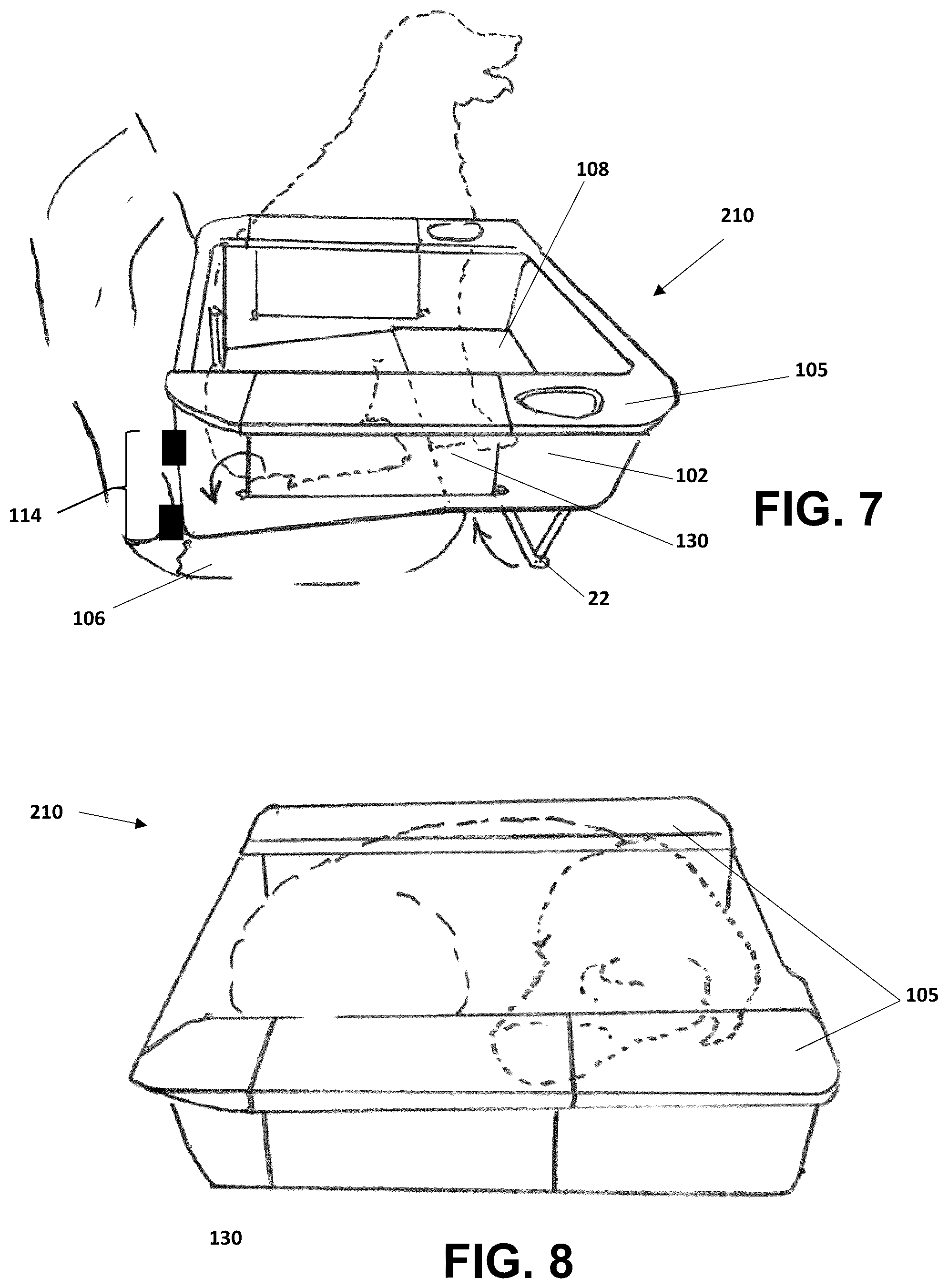 Patent US12588651 Figure 7 – Pet container to overlay a vehicle seat