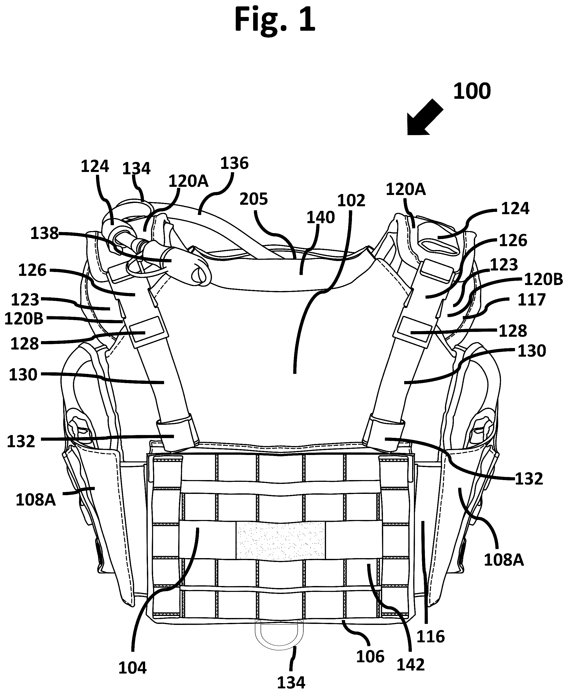 Patent US12588715 — Multi-functional vest with integrated weight and hydration features — Figure 1