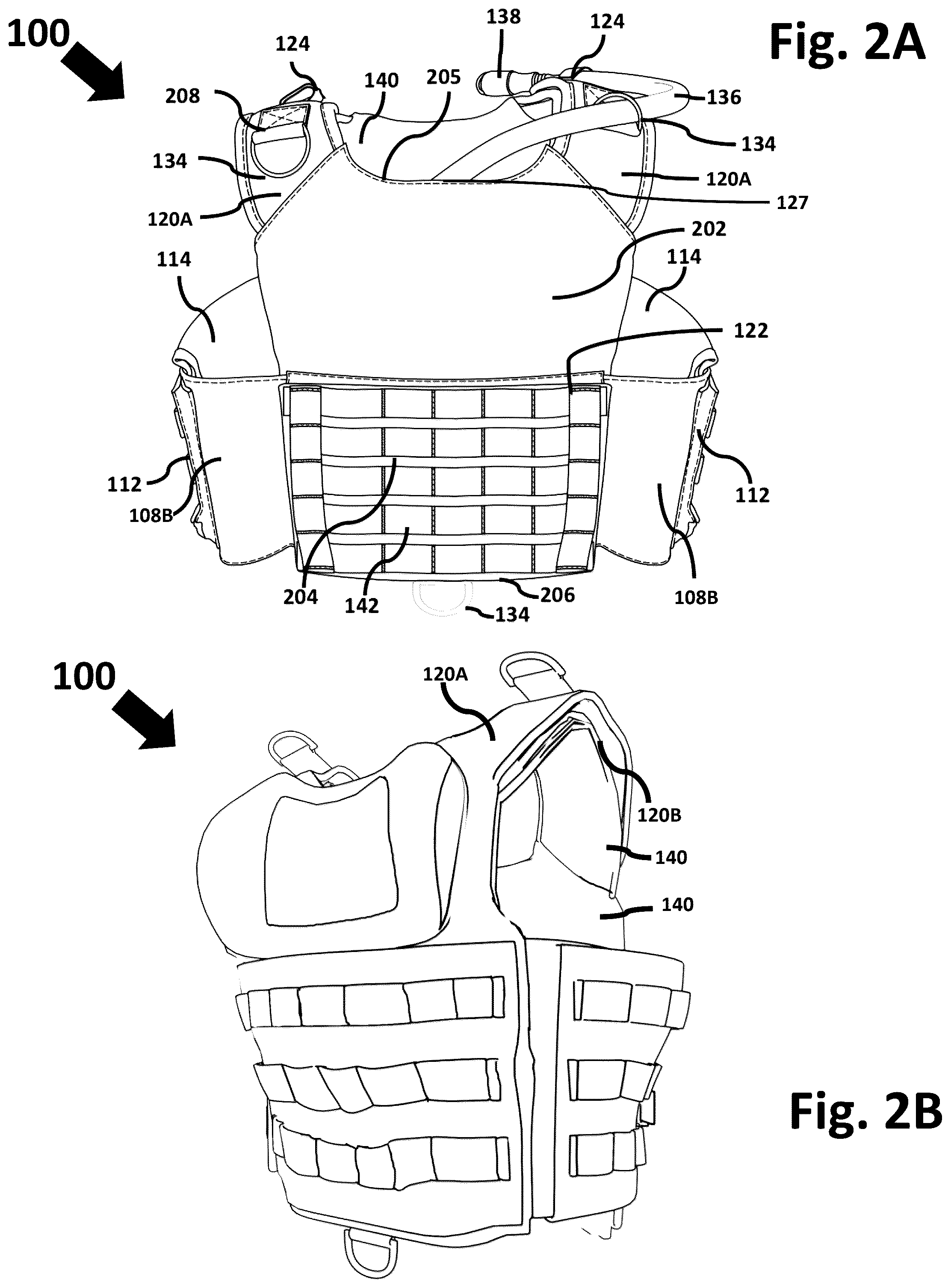 Patent US12588715 Figure 2 – Multi-functional vest with integrated weight and hydration features