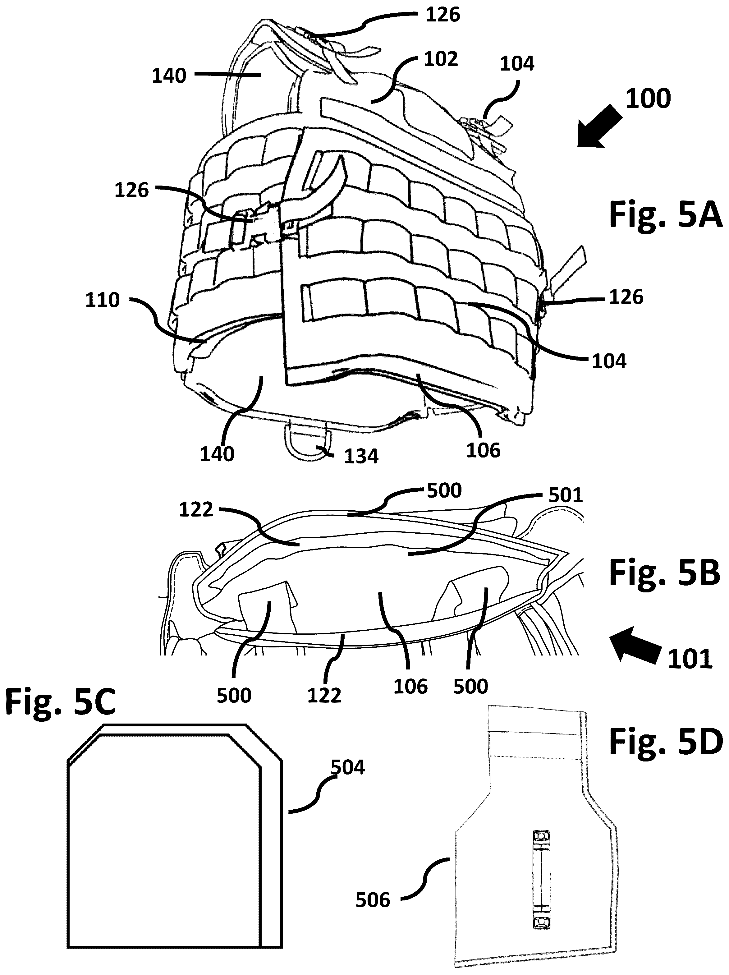 Patent US12588715 Figure 5 – Multi-functional vest with integrated weight and hydration features