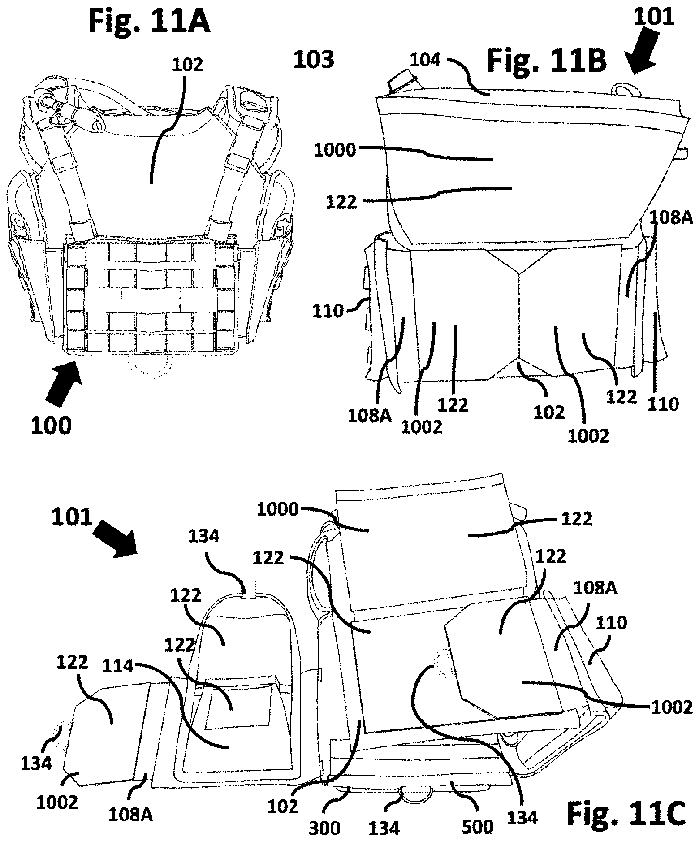 Patent US12588715 Figure 11 – Multi-functional vest with integrated weight and hydration features