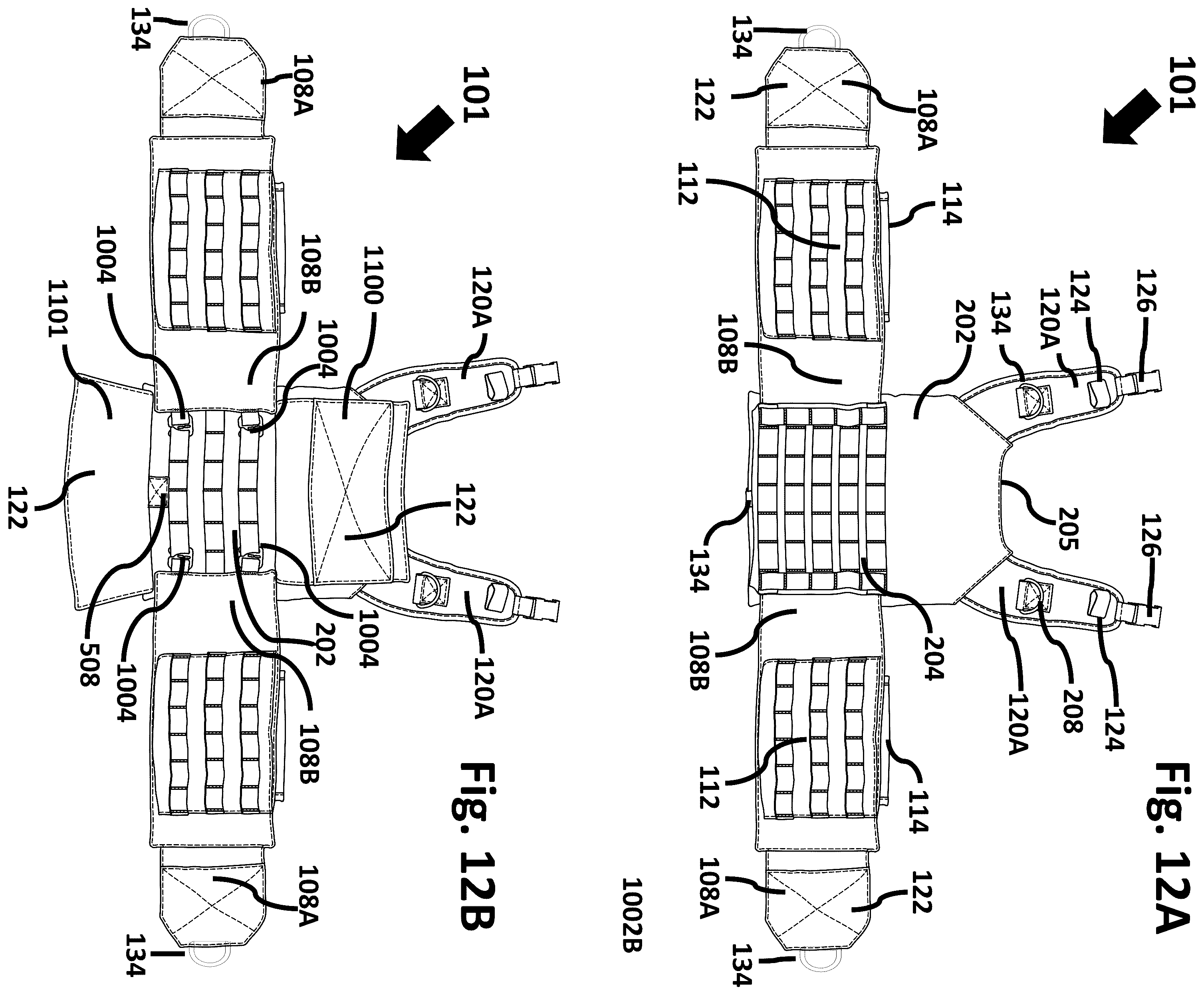 Patent US12588715 Figure 12 – Multi-functional vest with integrated weight and hydration features