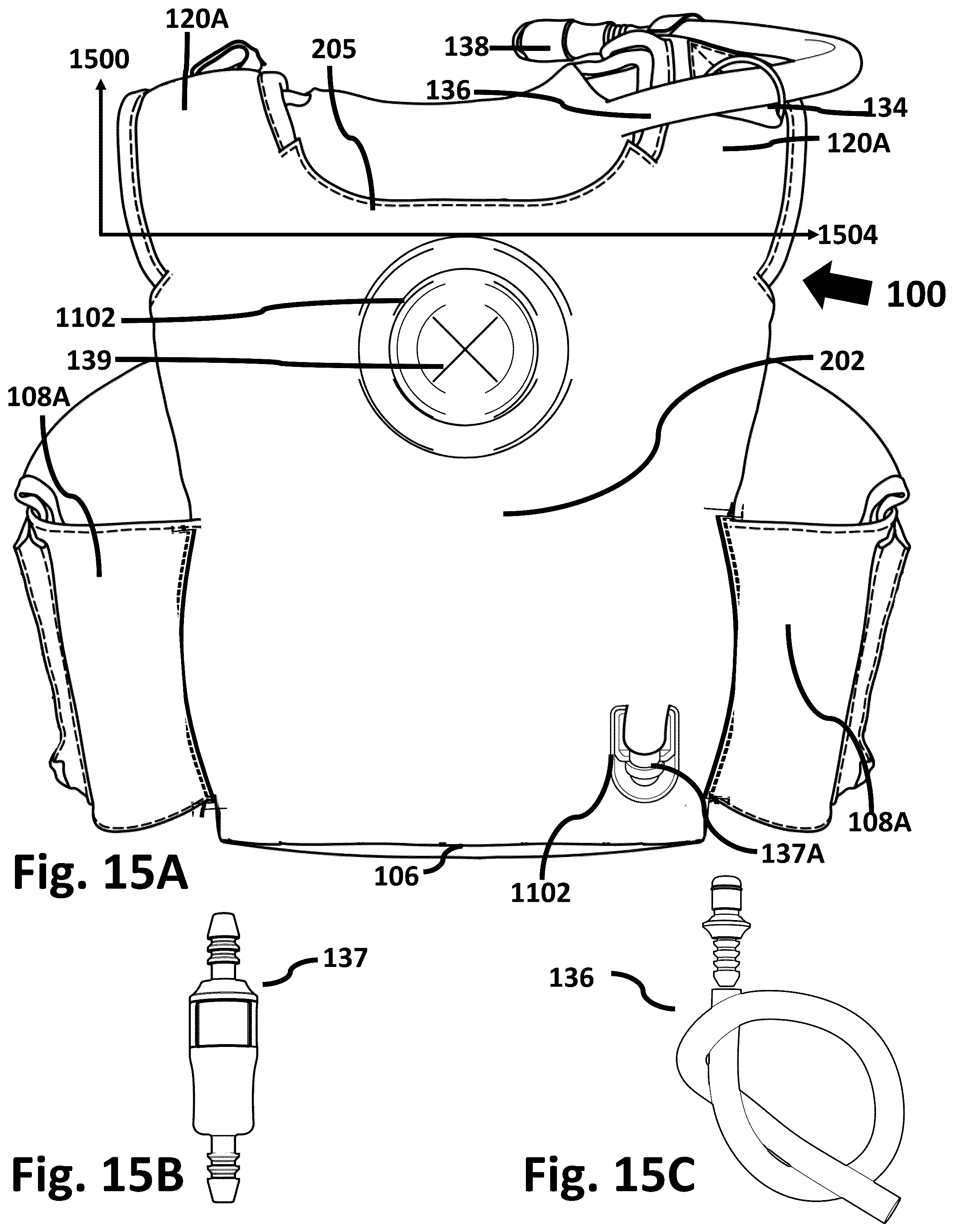 Patent US12588715 Figure 15 – Multi-functional vest with integrated weight and hydration features