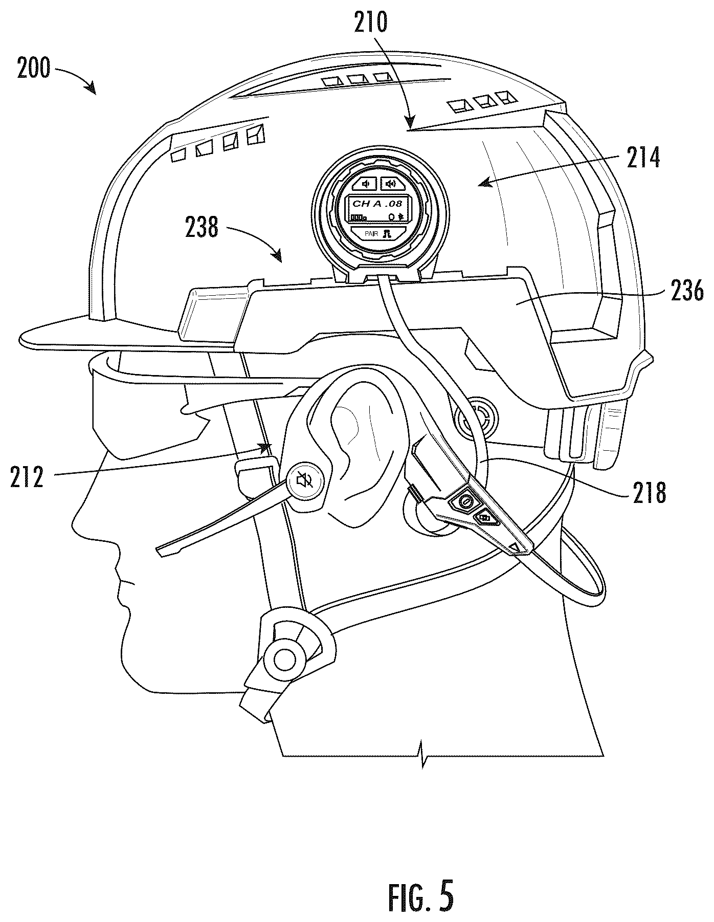 Patent US12588728 Figure 4 – Hard hat communication system