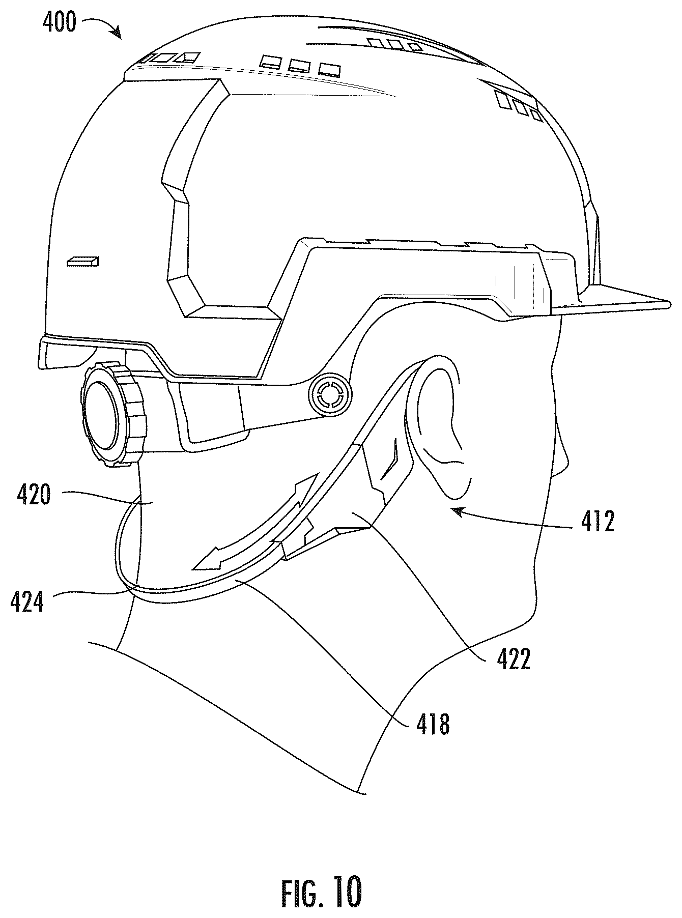 Patent US12588728 Figure 8 – Hard hat communication system