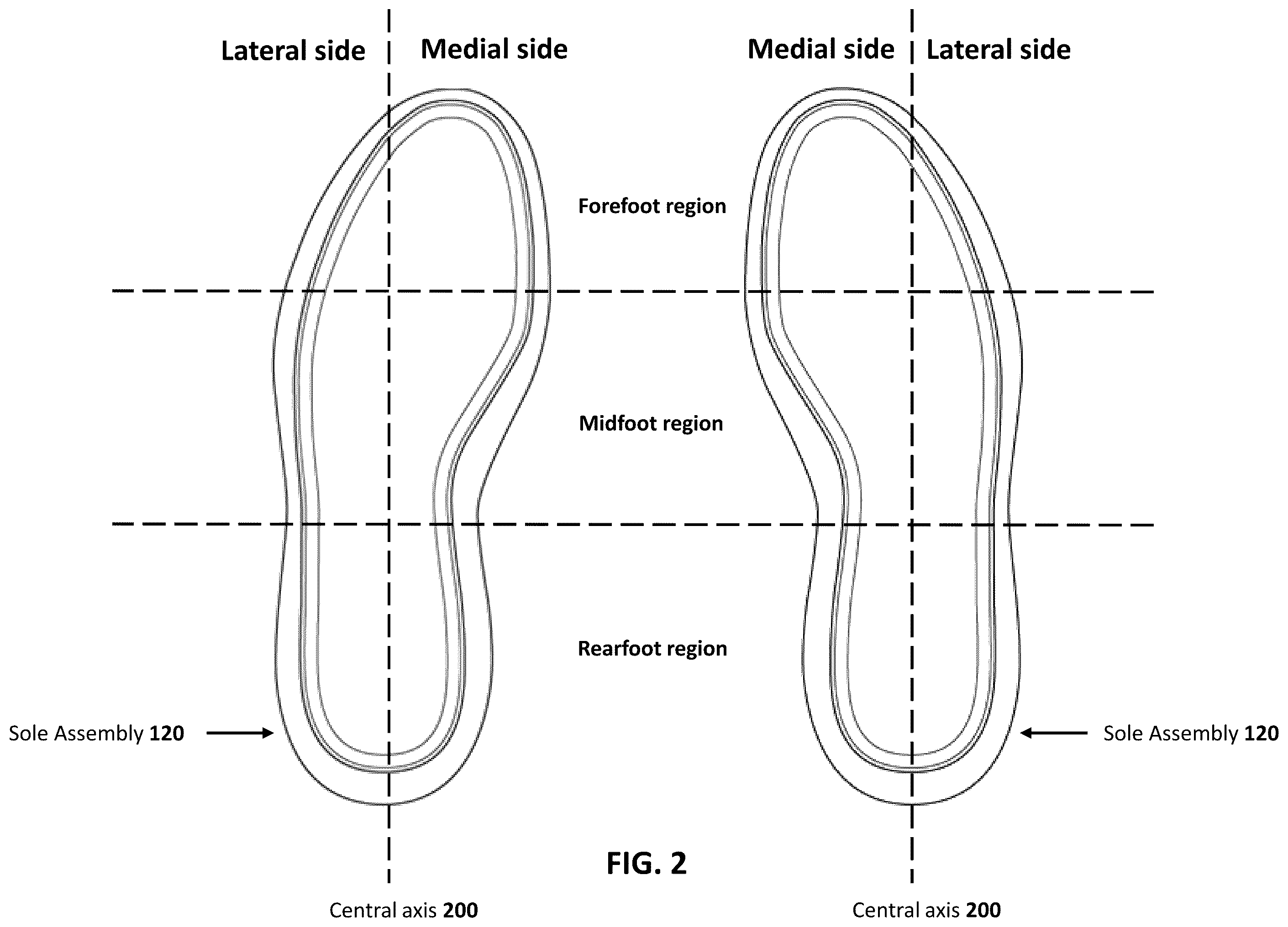 Patent US12588732 Figure 2 – Golf shoe with internal structure