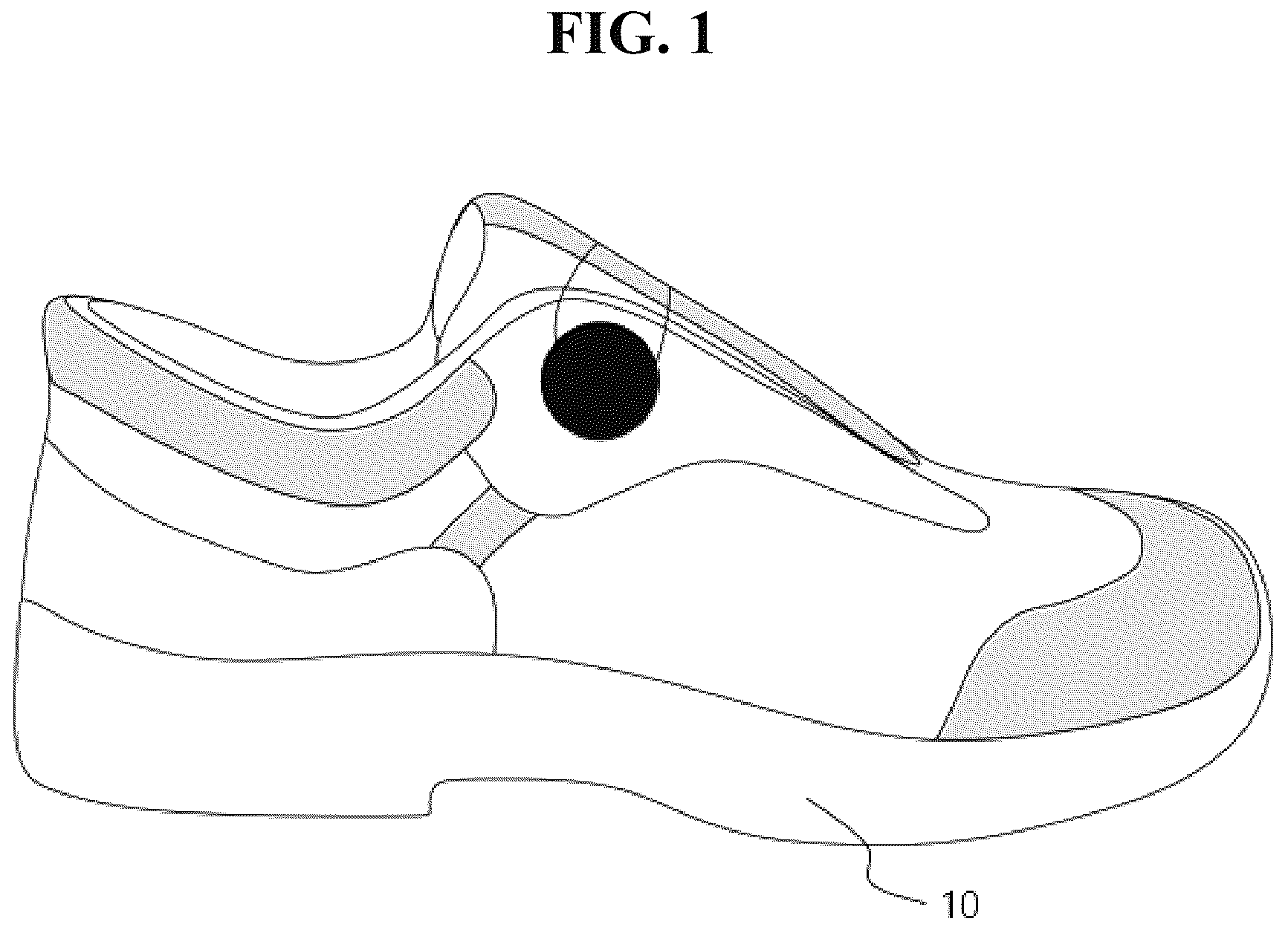 Patent US12588734 Figure 1 – Dustproof work shoe with antistatic insole using recycled pet and dustproof rubber outsole capable of being steam-sterilized