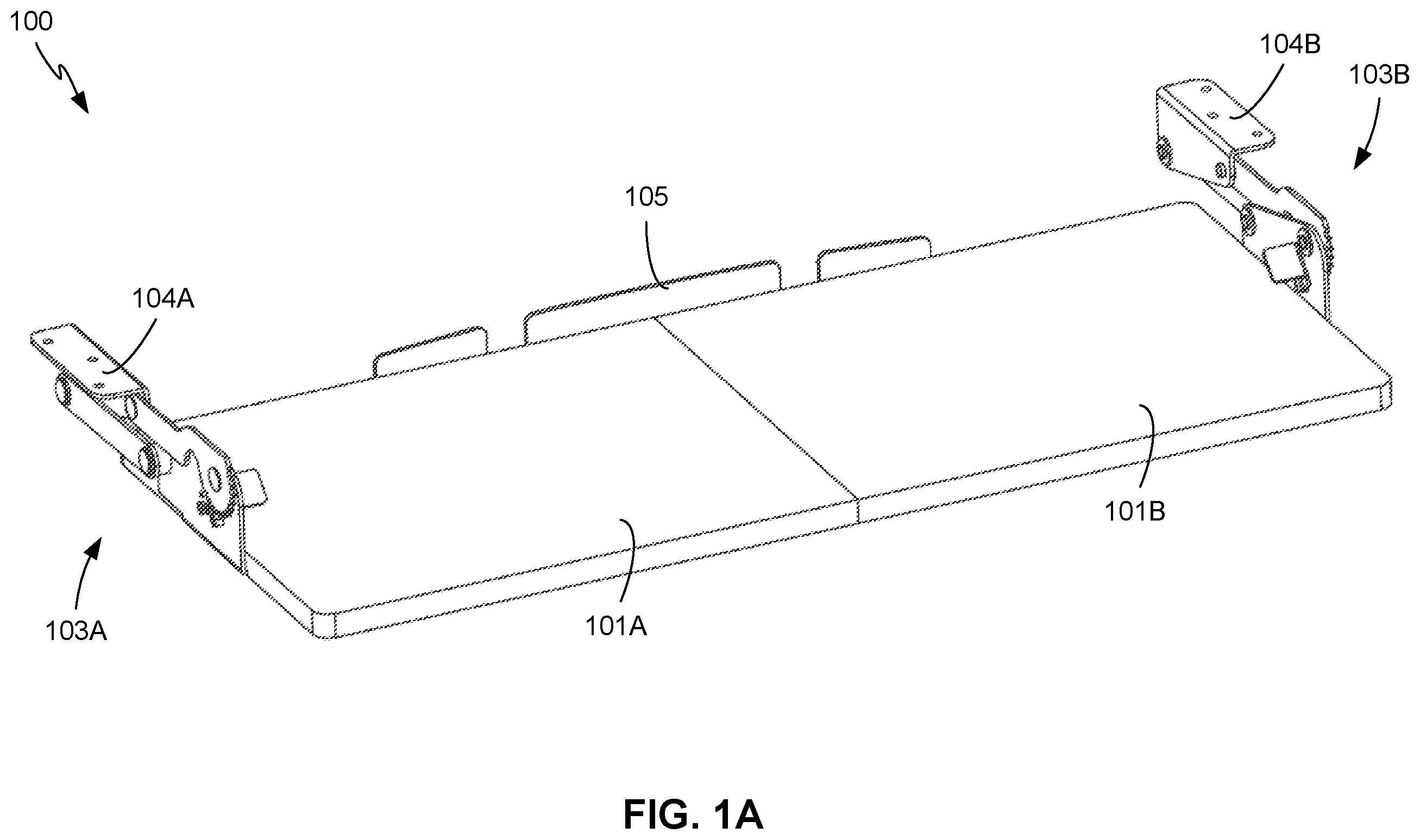 Patent US12588754 Figure 1 – Keyboard tray with swinging height adjustment
