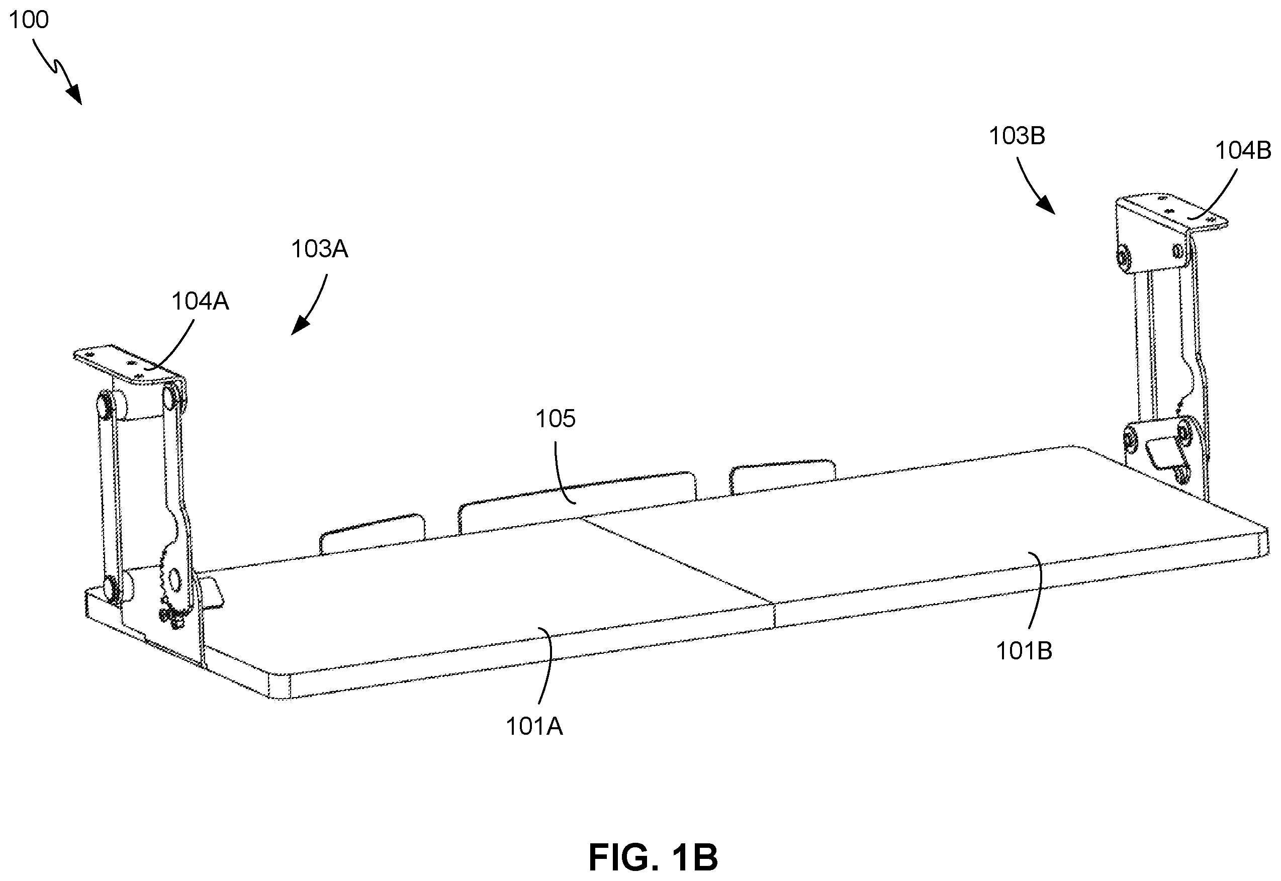 Patent US12588754 Figure 2 – Keyboard tray with swinging height adjustment