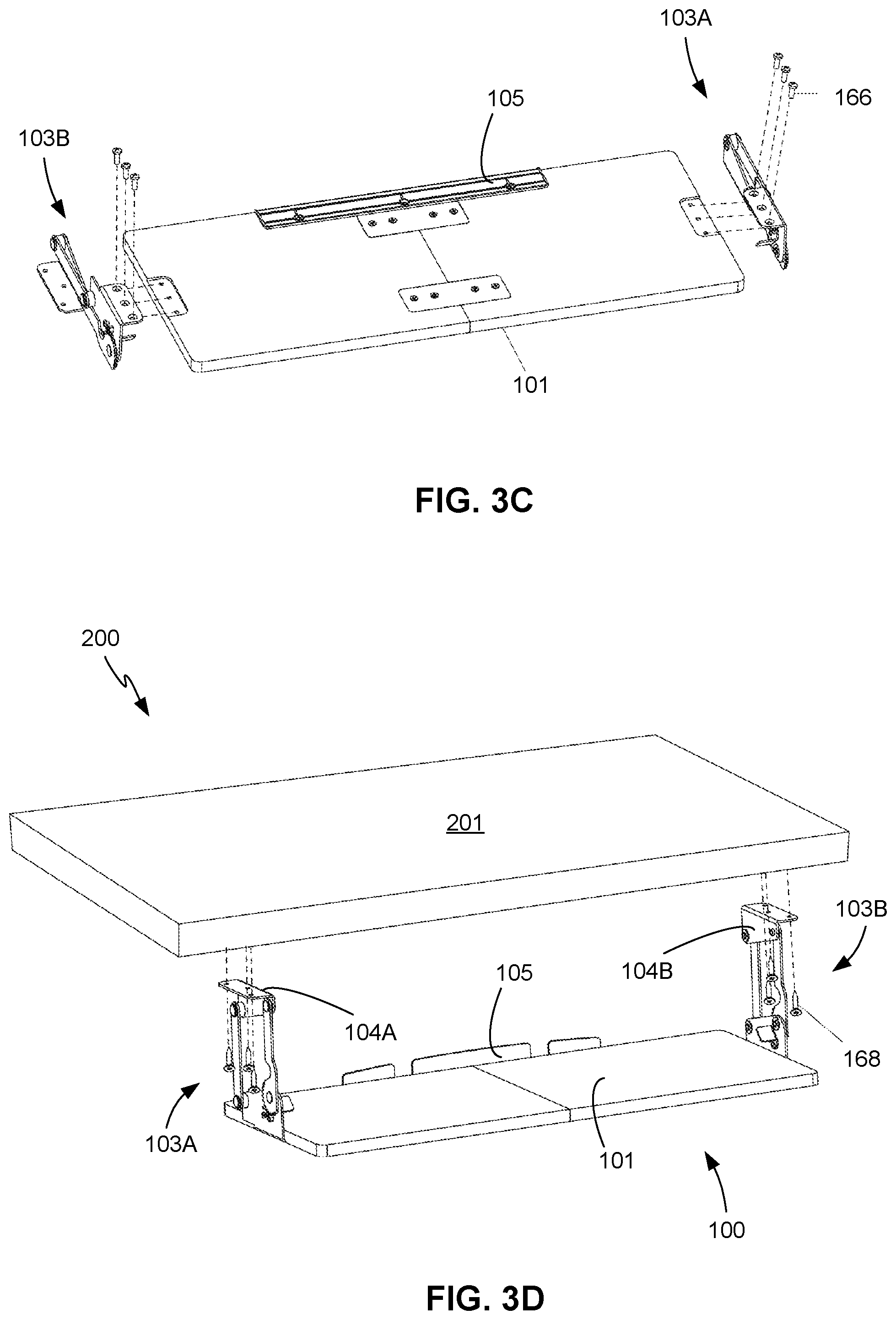 Patent US12588754 Figure 7 – Keyboard tray with swinging height adjustment
