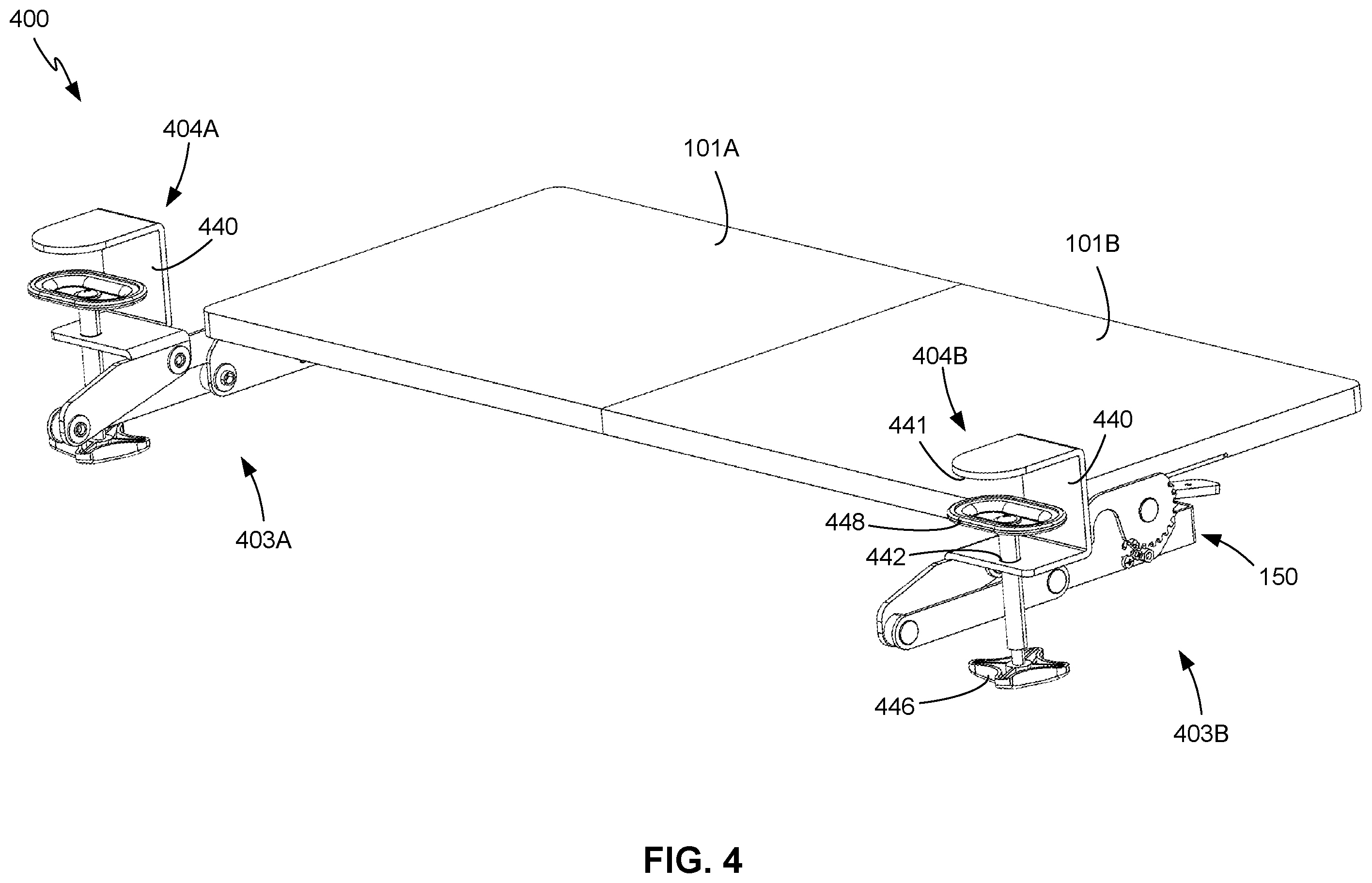 Patent US12588754 Figure 8 – Keyboard tray with swinging height adjustment