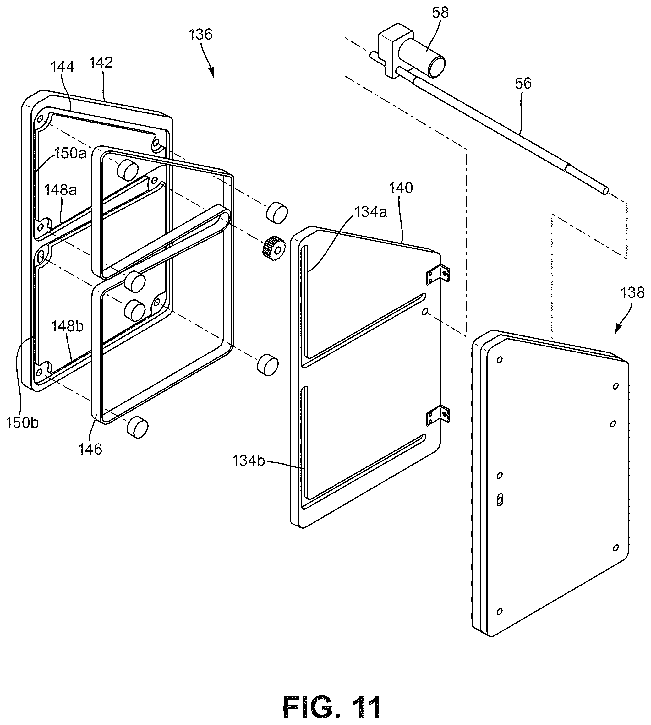 Patent US12588756 Figure 11 – Powered lift system for cabinet shelves