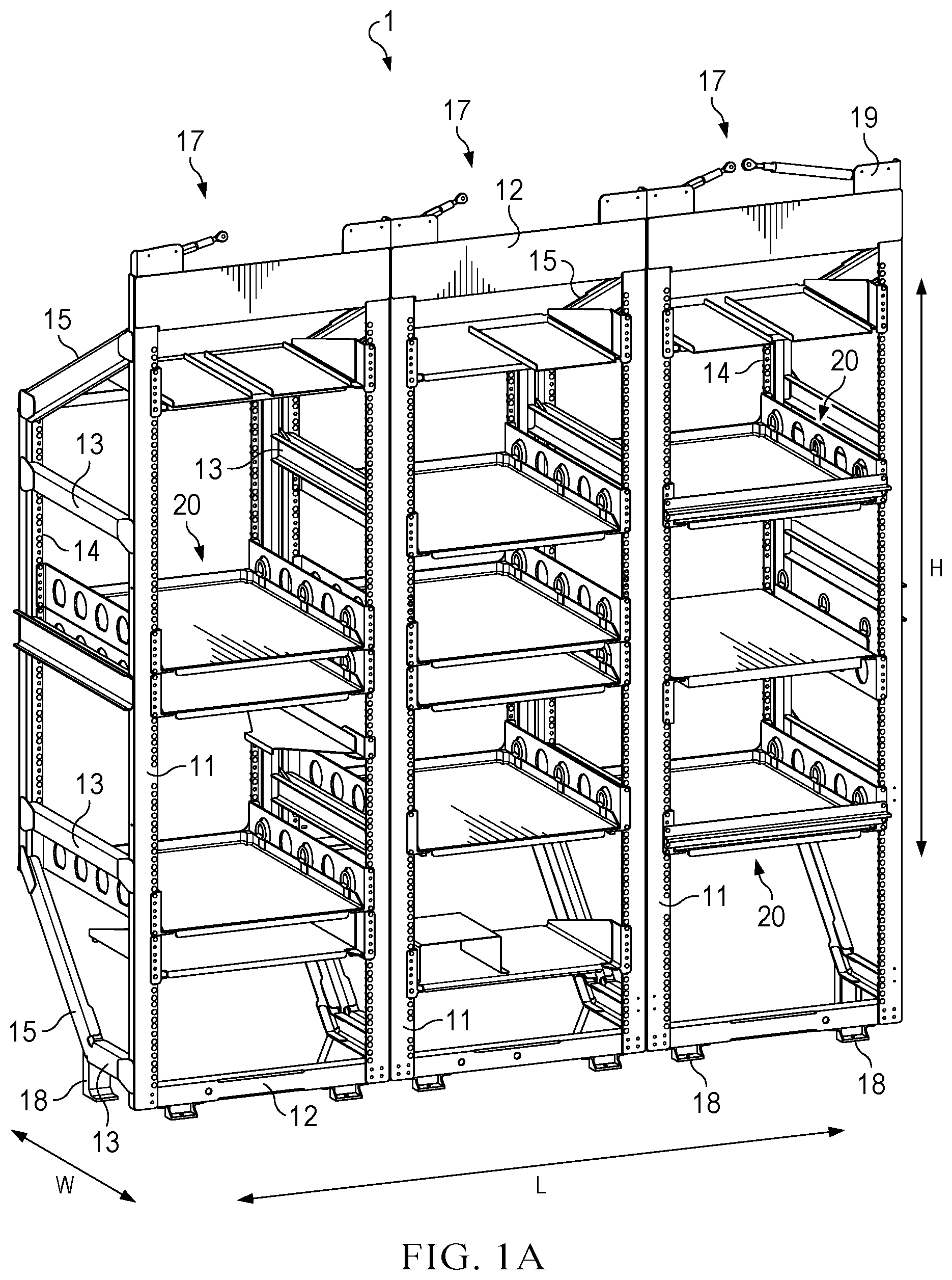 Patent US12588758 Figure 1 – Rack shelf systems and method for loading payloads into a rack shelf system