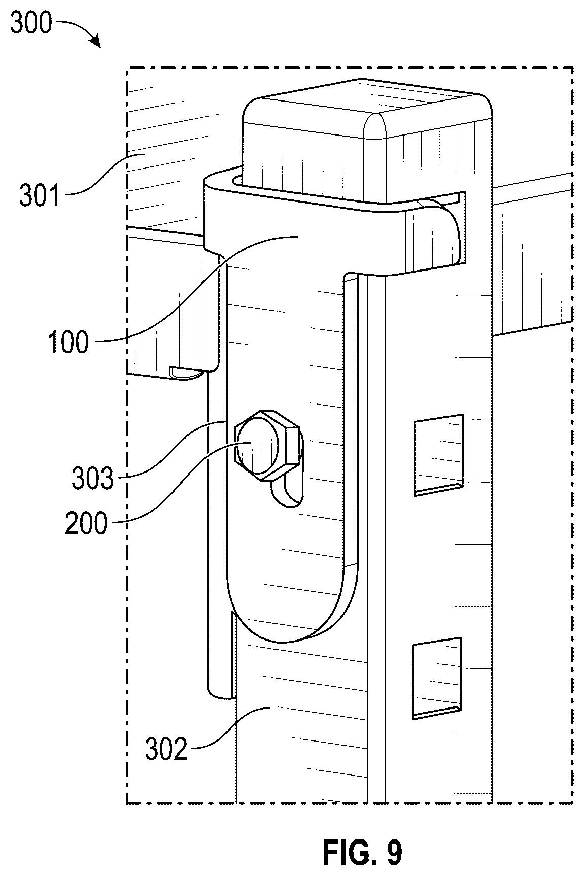 Patent US12588759 Figure 5 – Retaining bracket for modular shelving unit