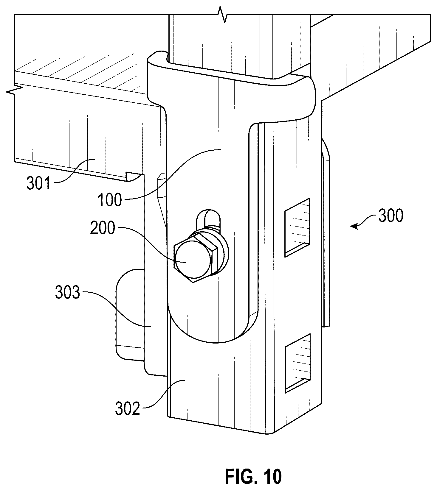 Patent US12588759 Figure 6 – Retaining bracket for modular shelving unit