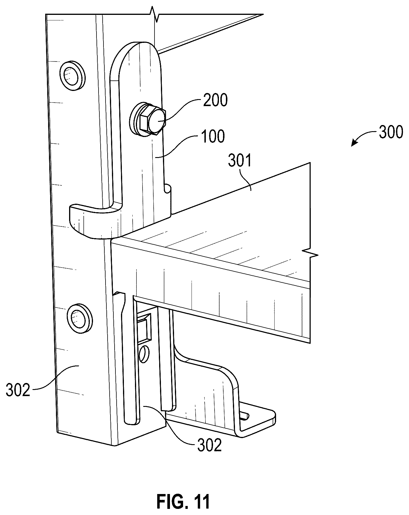 Patent US12588759 Figure 7 – Retaining bracket for modular shelving unit