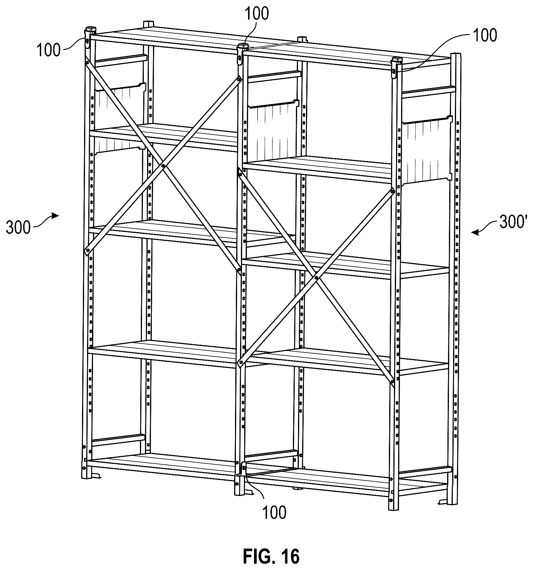 Patent US12588759 Figure 10 – Retaining bracket for modular shelving unit