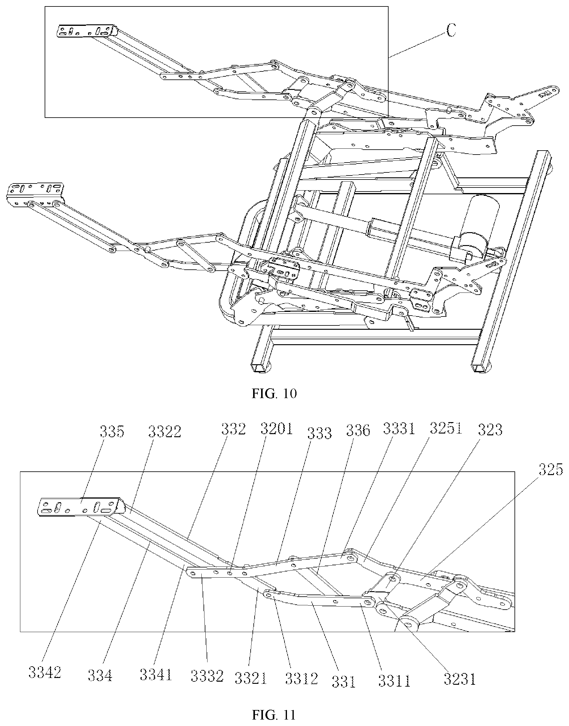 Patent US12588762 Figure 7 – Extension unit, adjustment structure, and seat frame