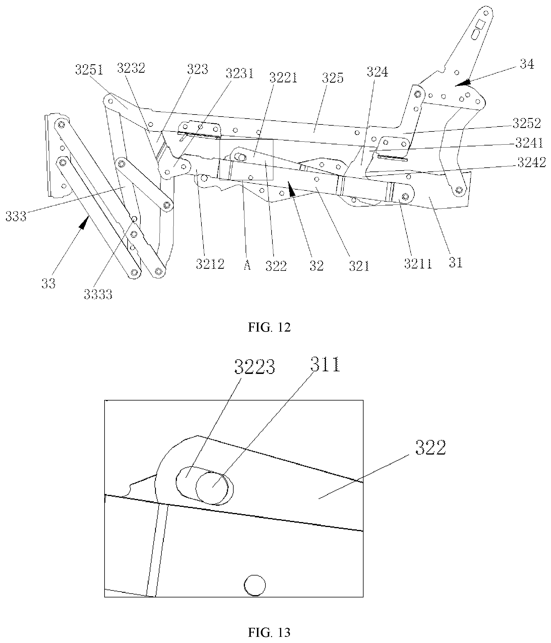 Patent US12588762 Figure 8 – Extension unit, adjustment structure, and seat frame