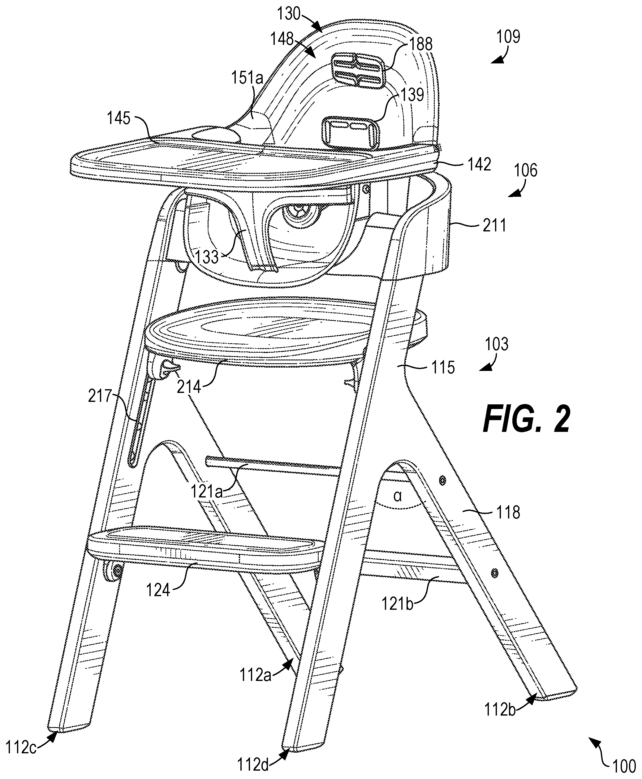 Patent US12588769 Figure 2 – Convertible infant chair assembly
