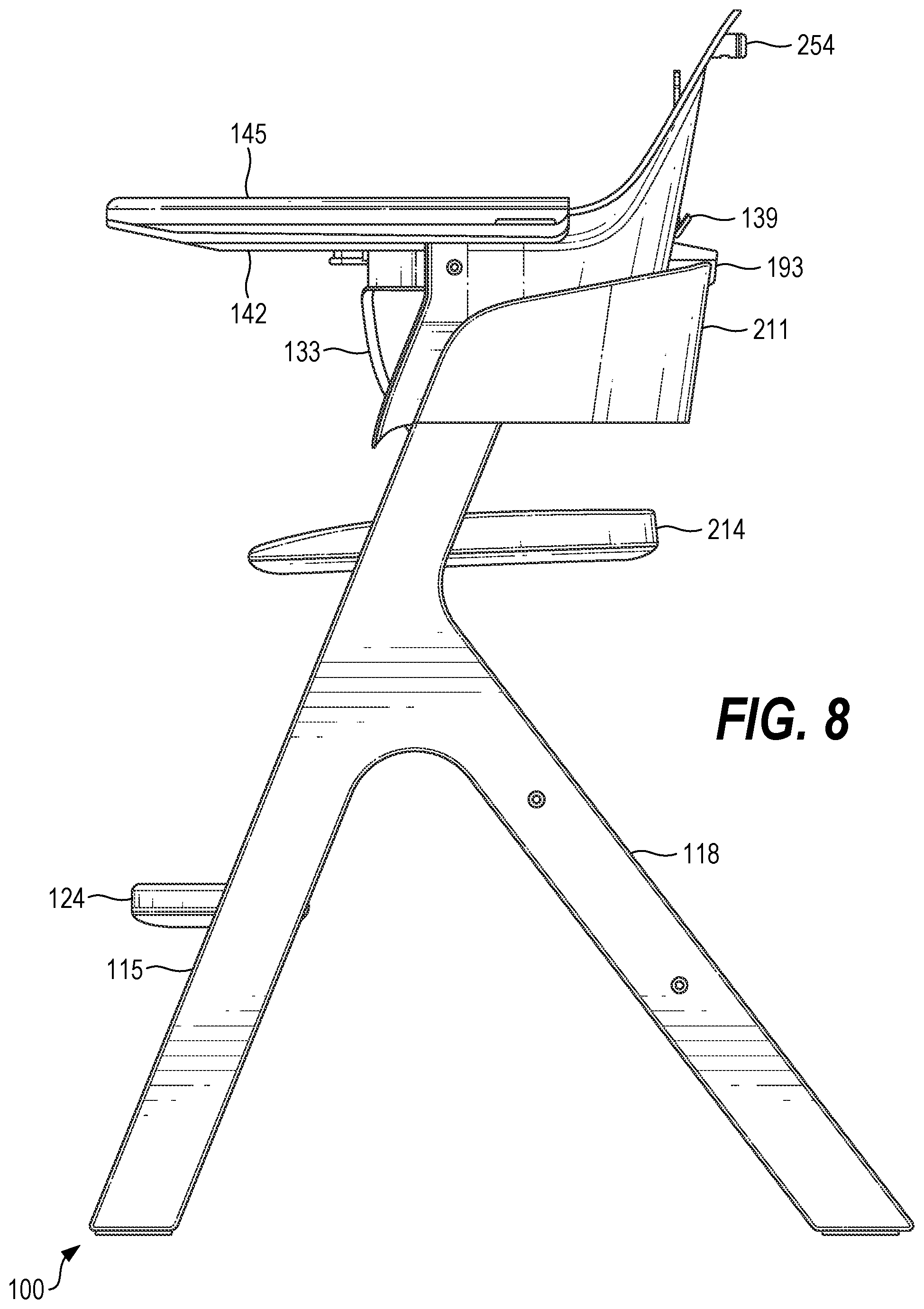 Patent US12588769 Figure 8 – Convertible infant chair assembly