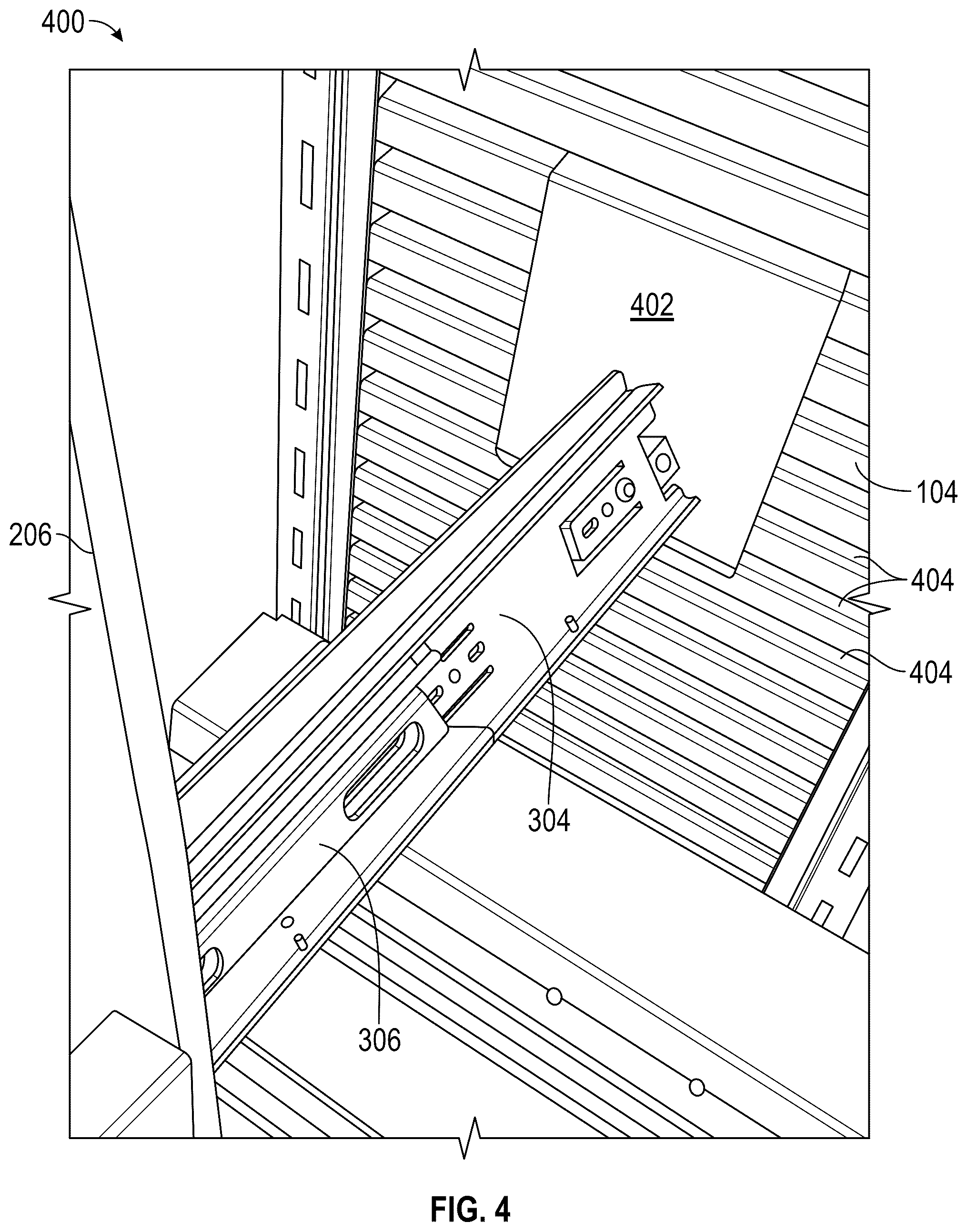 Patent US12588772 Figure 4 – Slidable rod rack system