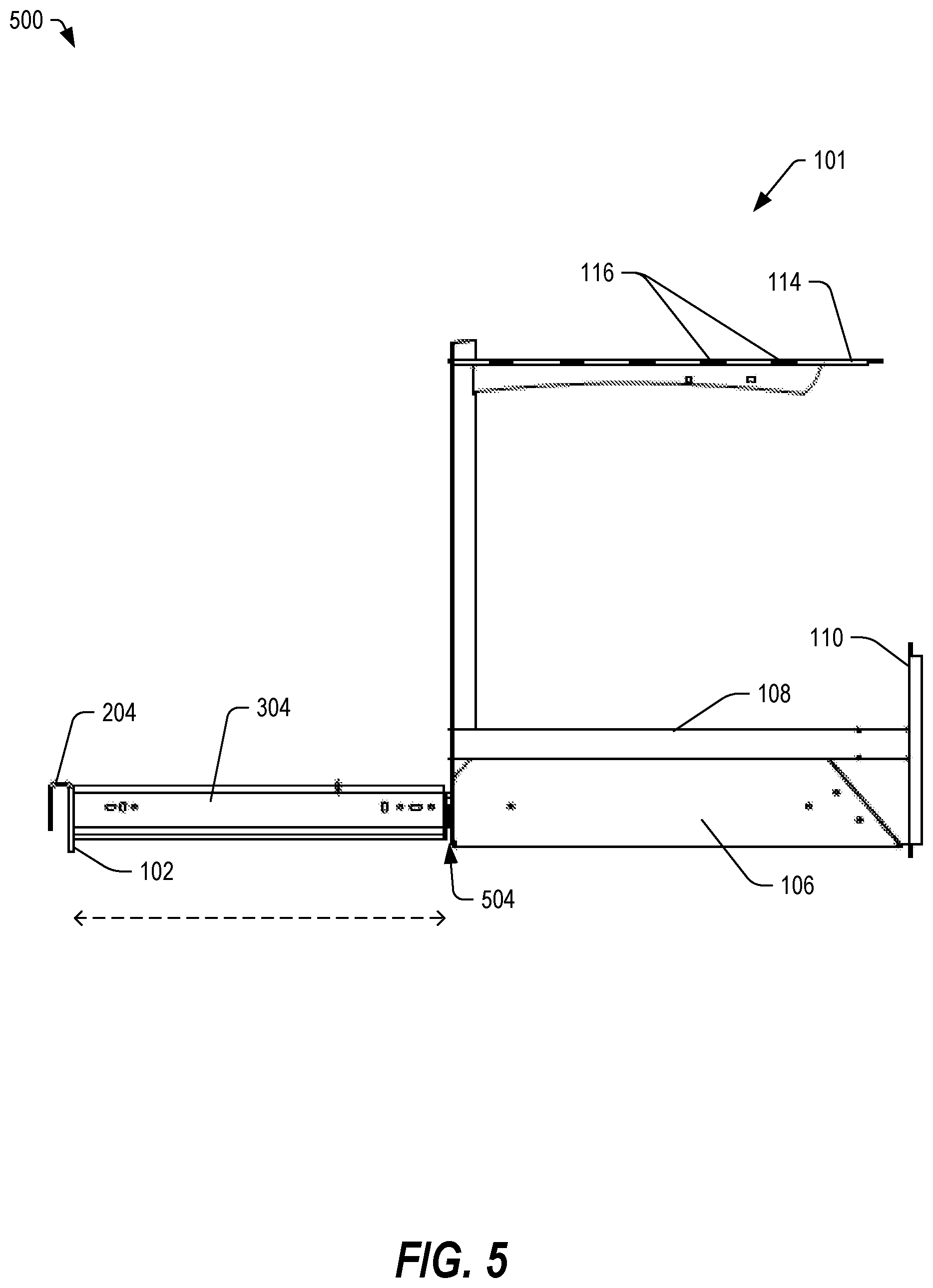 Patent US12588772 Figure 5 – Slidable rod rack system
