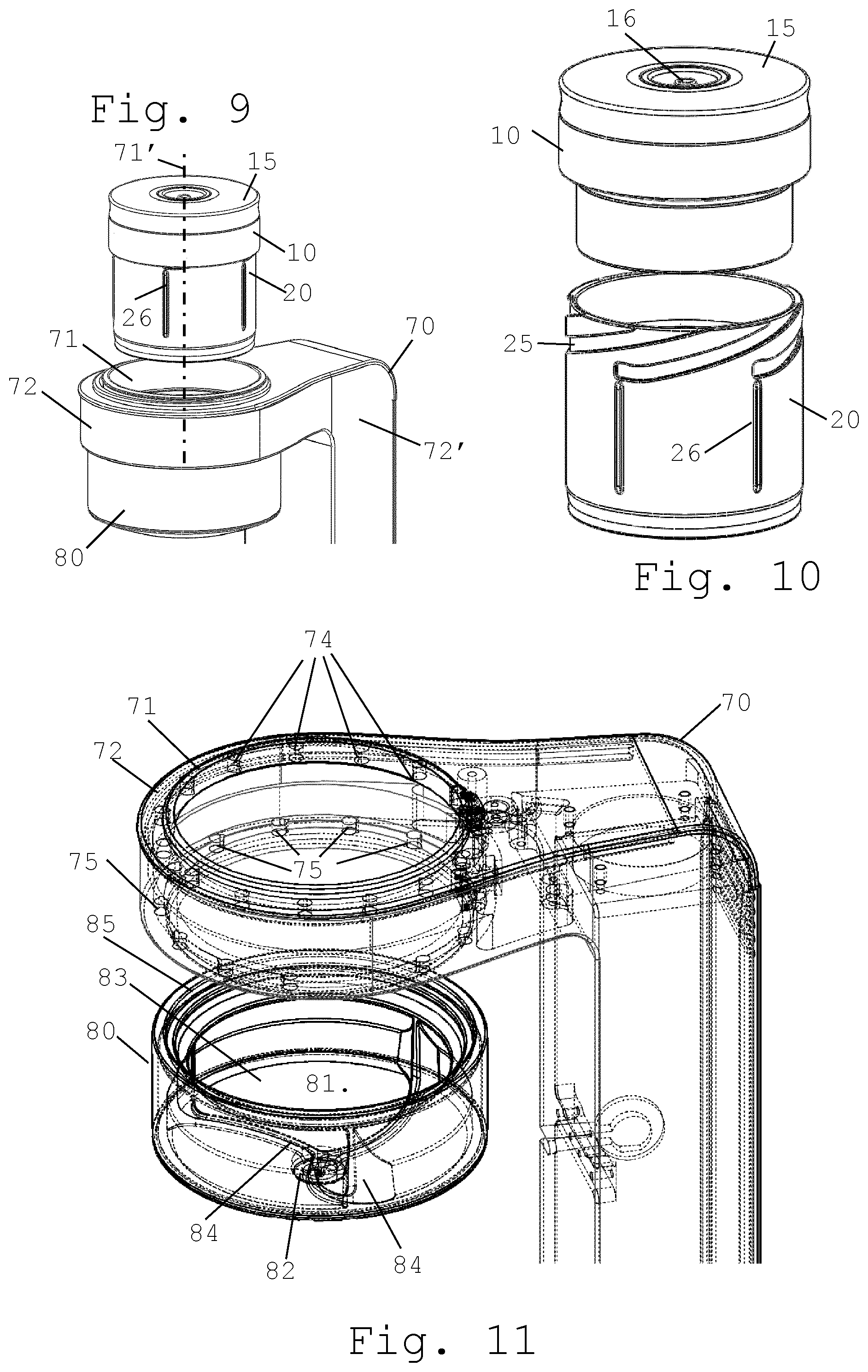 Patent US12588780 Figure 3 – Beverage machine with an off-set actuator