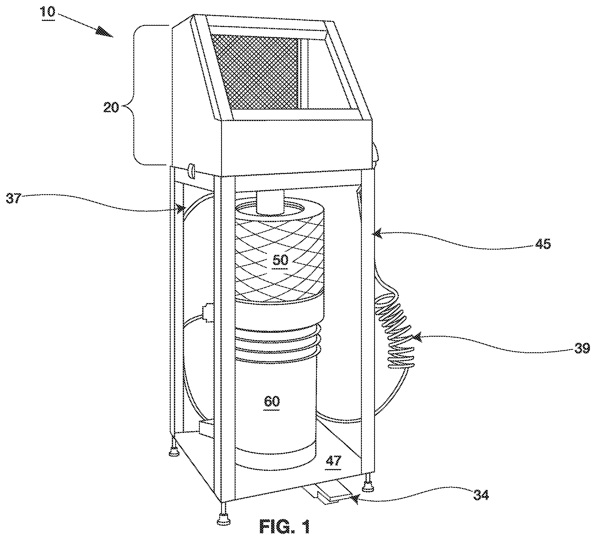 Patent US12588790 Figure 1 – System and method of loosening, removing and collecting debris from newly machined articles using compressed air