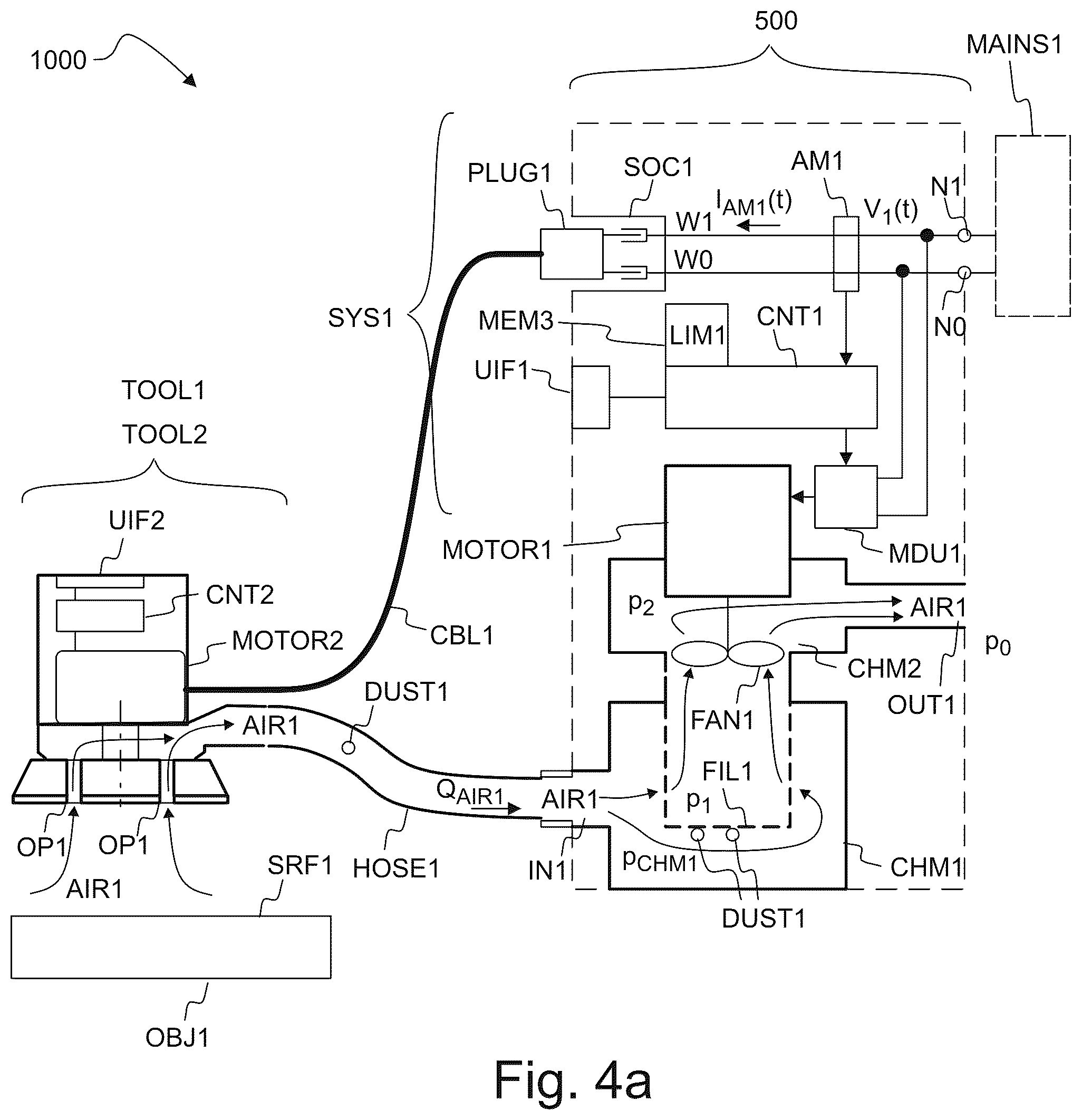 Patent US12588791 Figure 5 – Dust extractor having an electric outlet connectable to a power tool