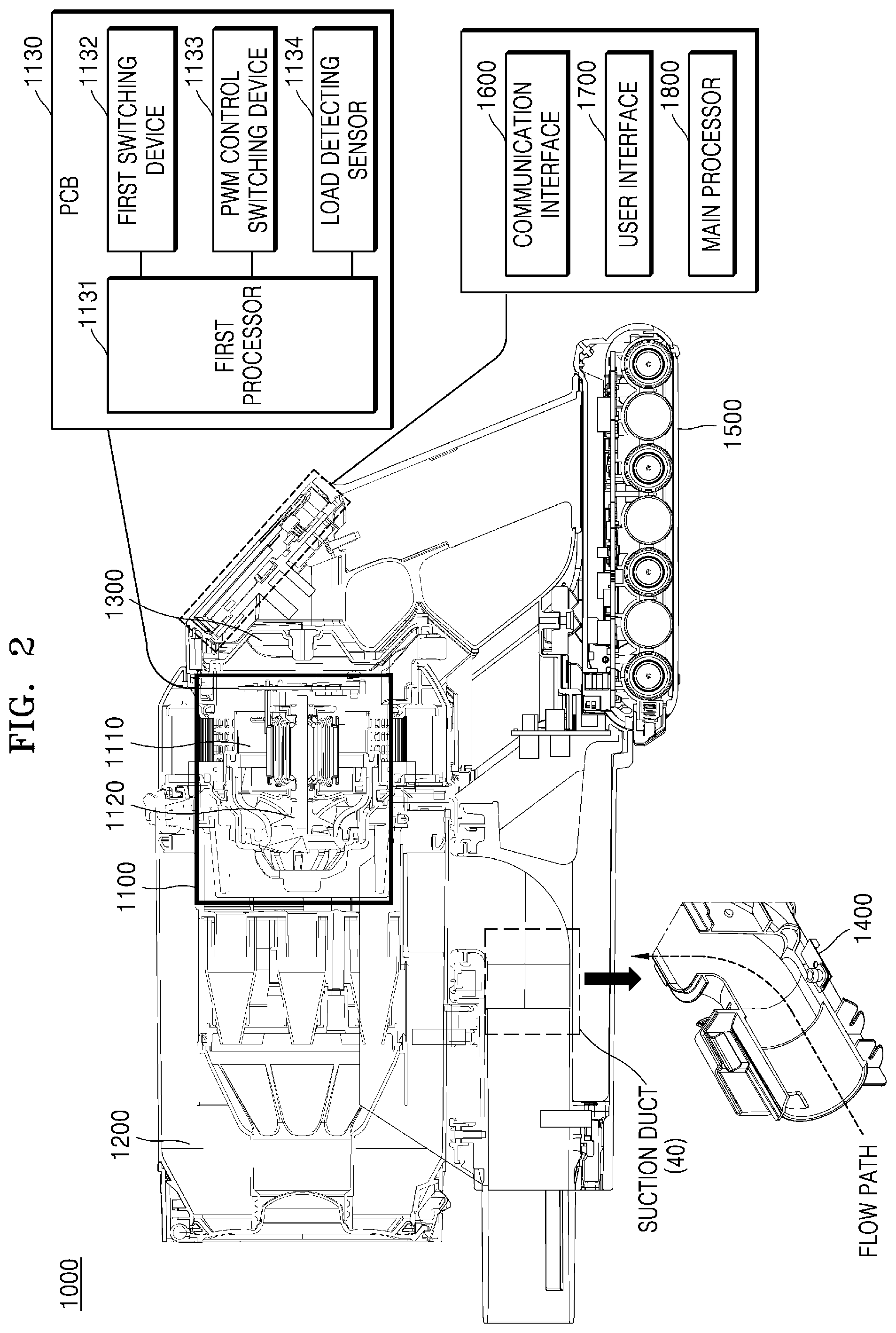 Patent US12588792 Figure 2 – Cordless vacuum cleaner in which cleaner body and brush device are able to communicate