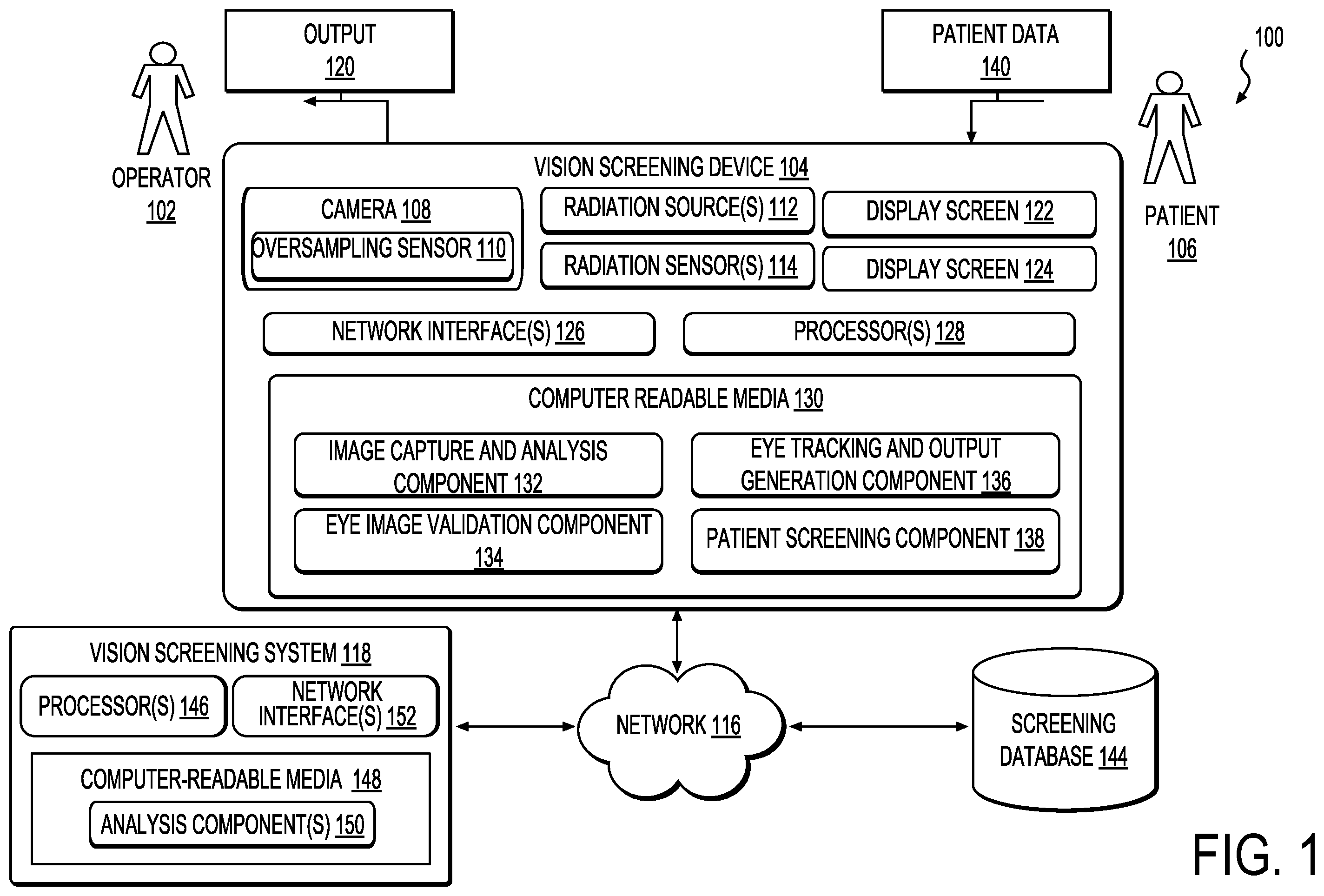 Patent US12588814 Figure 1 – Vision screening device including oversampling sensor