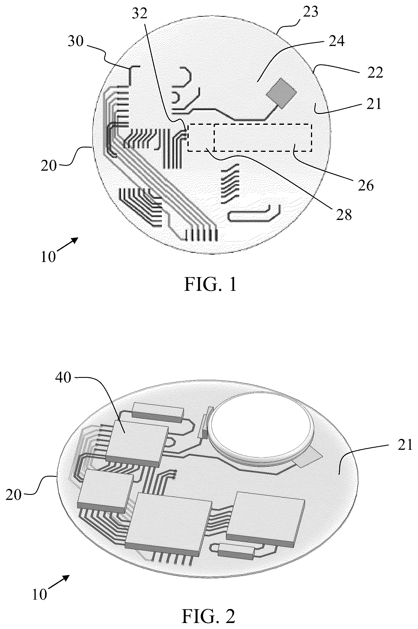 Patent US12588843 Figure 1 – Sensor with substrate including integrated electrical and chemical components and methods for fabricating the same
