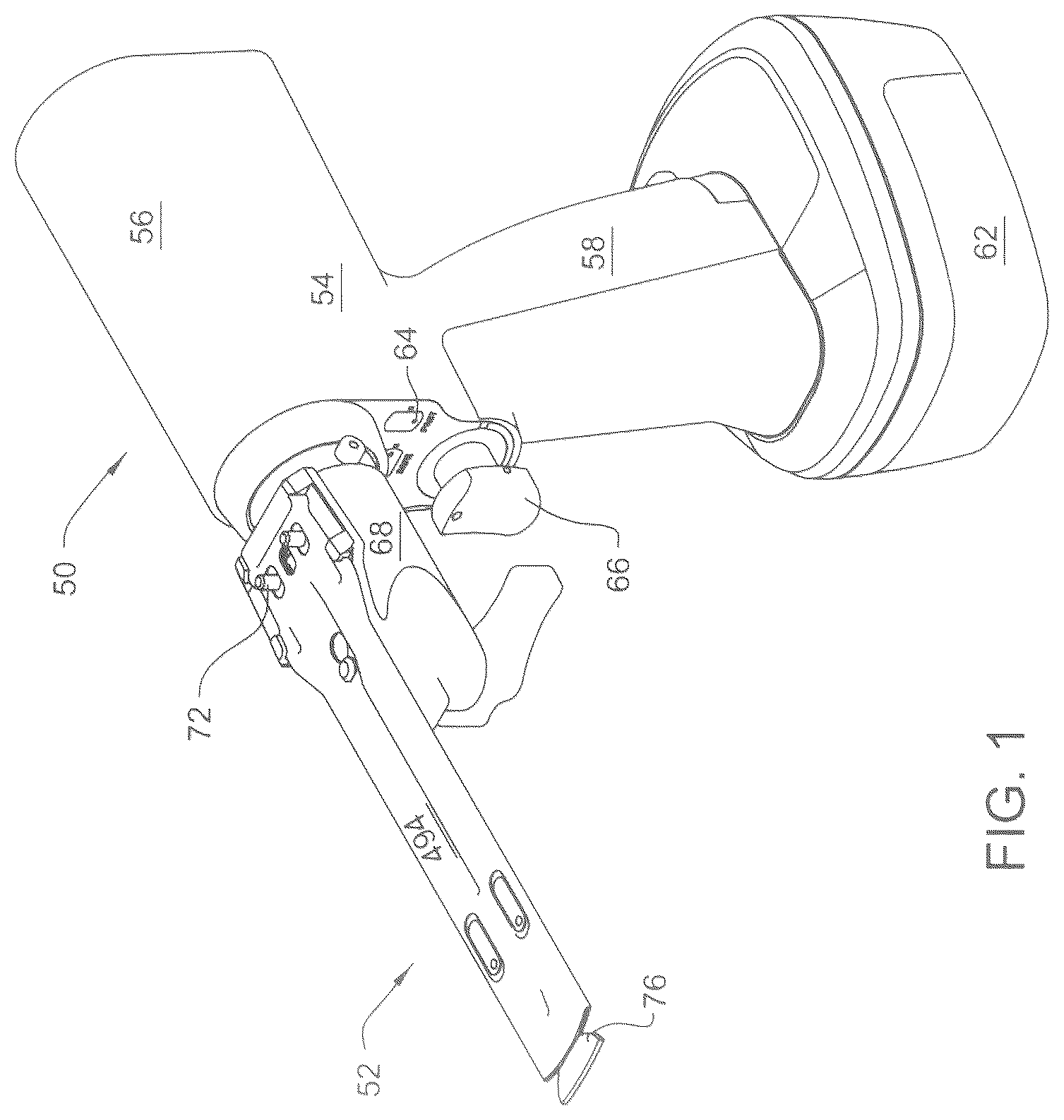 Patent US12588912 Figure 1 – Surgical saw for actuating a saw blade with an oscillating head, the saw having a coupling assembly for releasably holding the saw blade