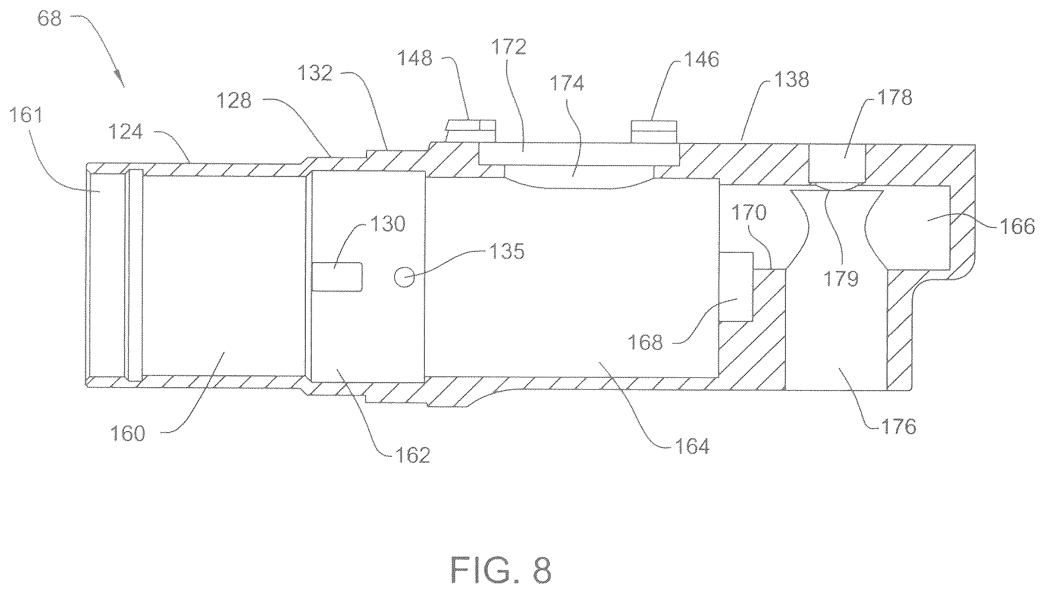 Patent US12588912 Figure 8 – Surgical saw for actuating a saw blade with an oscillating head, the saw having a coupling assembly for releasably holding the saw blade